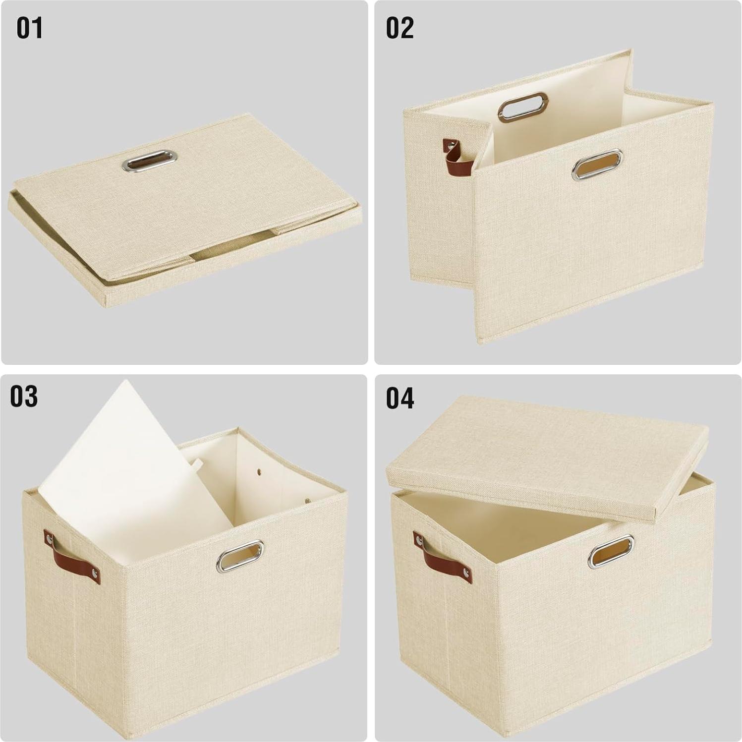 Cajas de Almacenamiento Plegables Roobyl 44x30x30 cm Beige - 3 Unidades