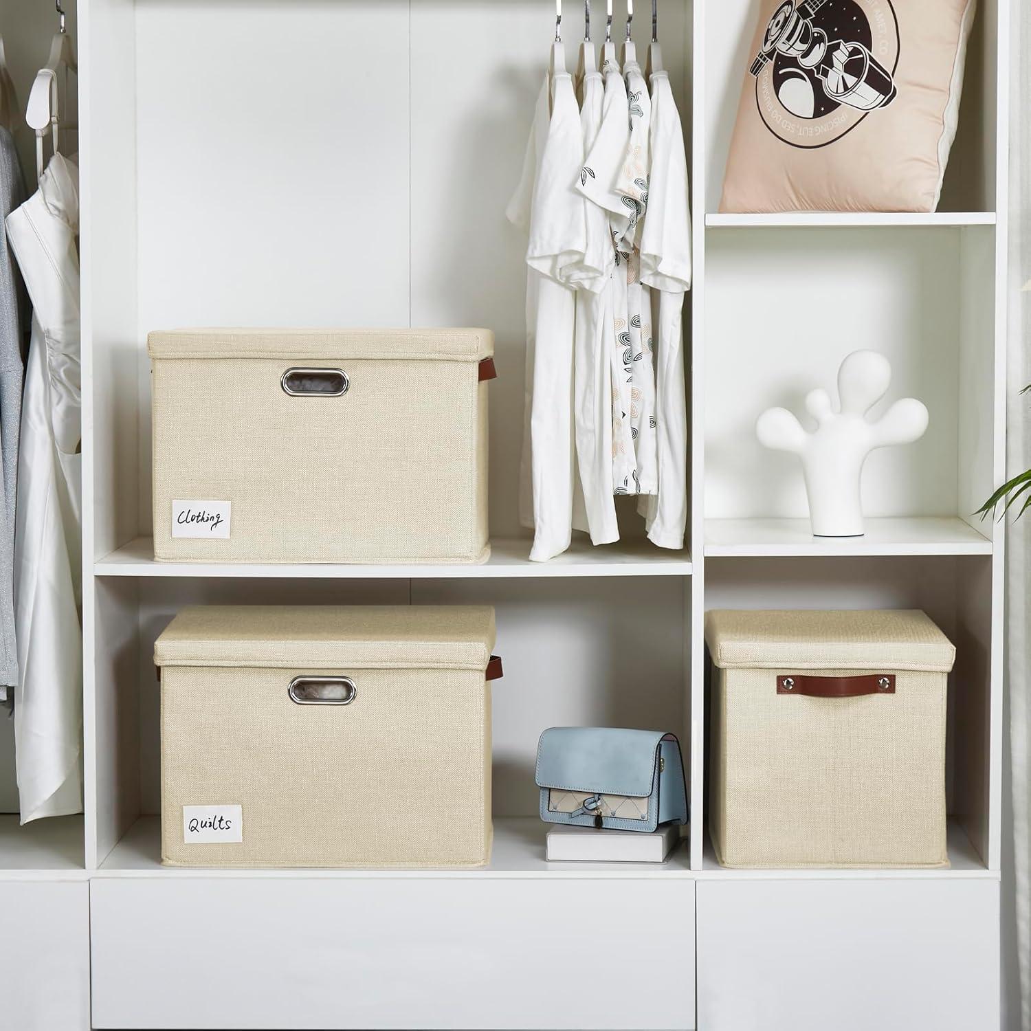 Cajas de Almacenamiento Plegables Roobyl 44x30x30 cm Beige - 3 Unidades