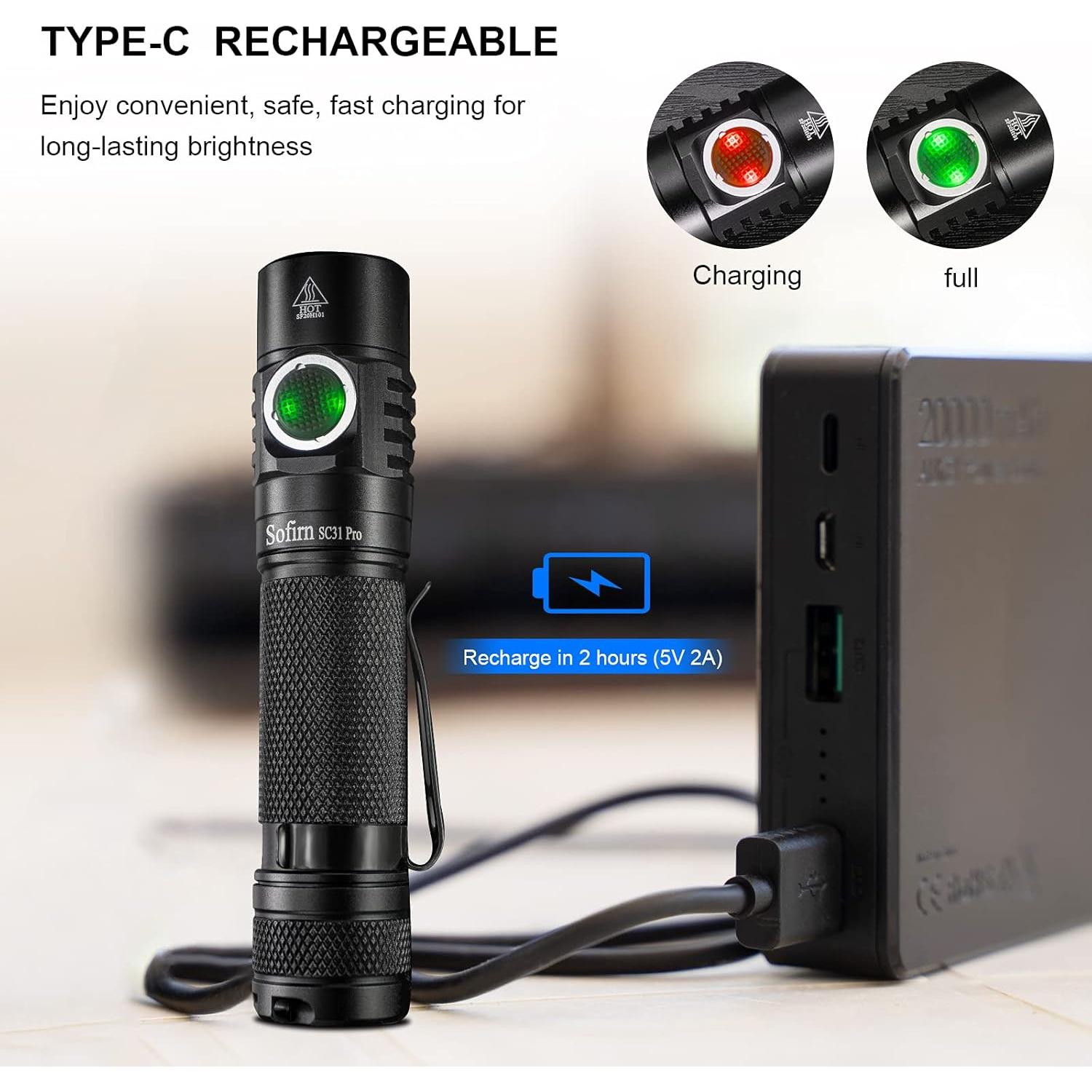 Linterna Recargable Sofirn SC31 Pro 2000 Lúmenes EDC Negra