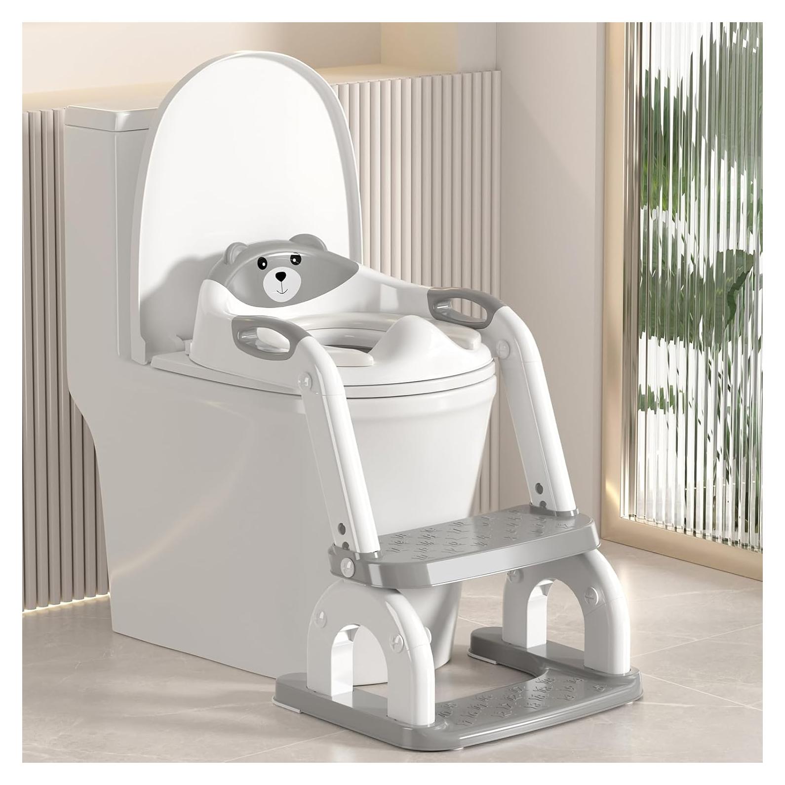 Asiento de Entrenamiento para Baño 2-en-1 KTMTZQWY Blanco y Gris