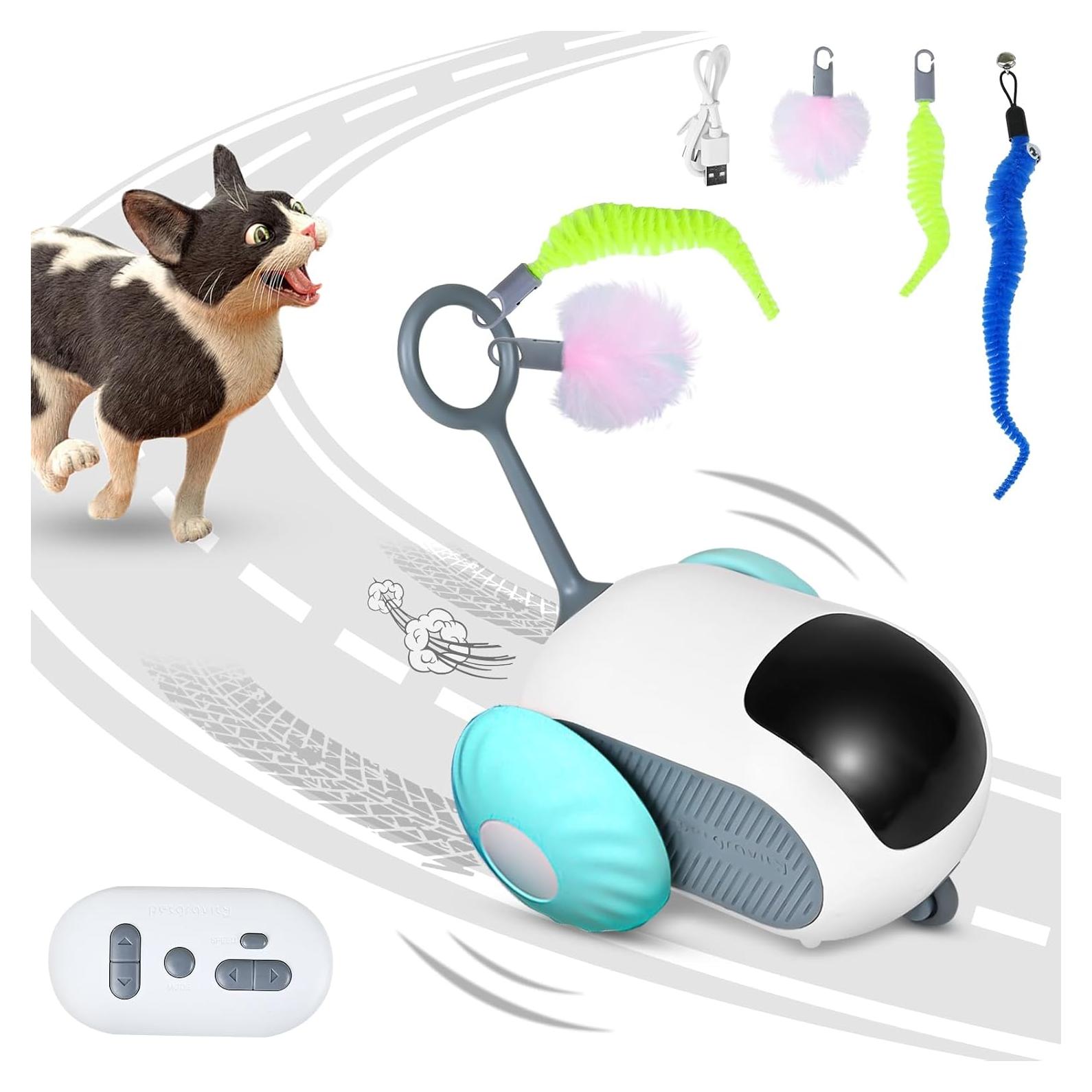 Coche de Juguete Eléctrico para Gatos Teazys Turbo Tail 2.0 Azul