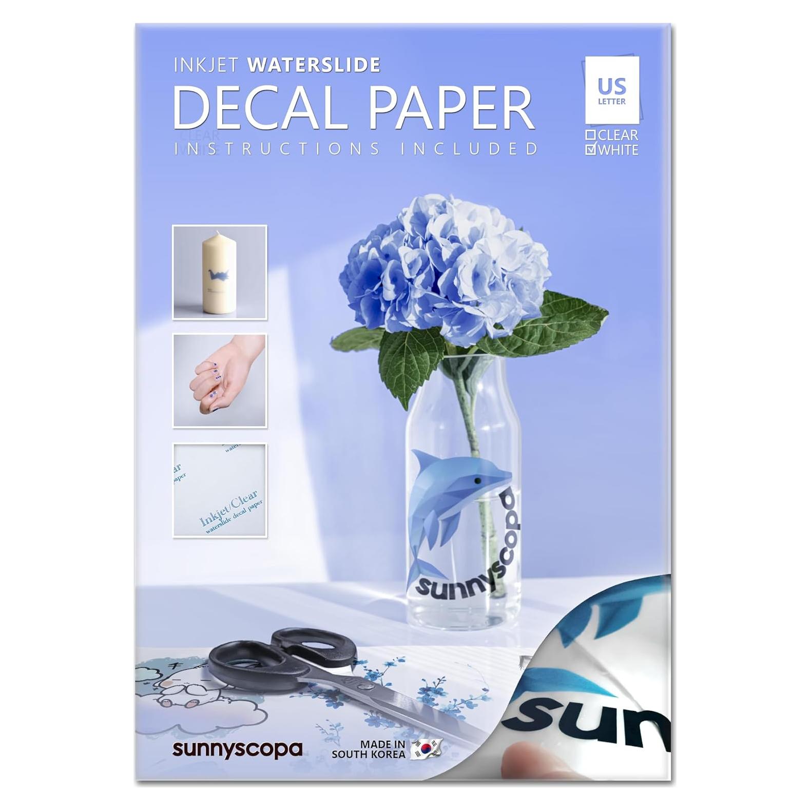 Papel Calcomanías Deslizamiento Agua Sunnyscopa 10 Hojas Carta