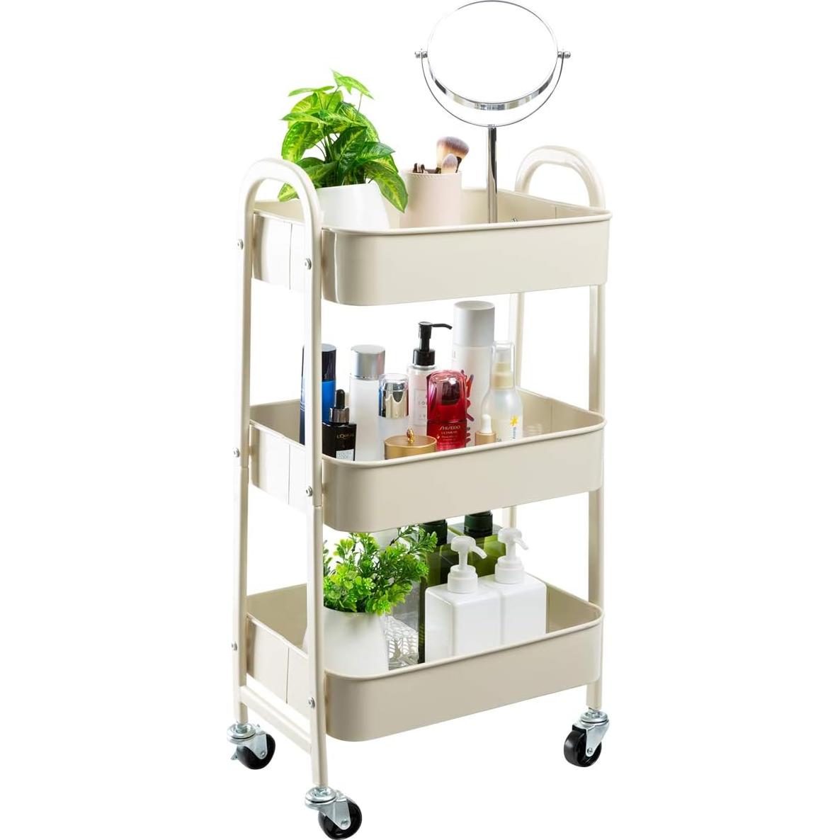 Carro de Maquillaje AGTEK Beige 3 Niveles Metal 69.85 cm