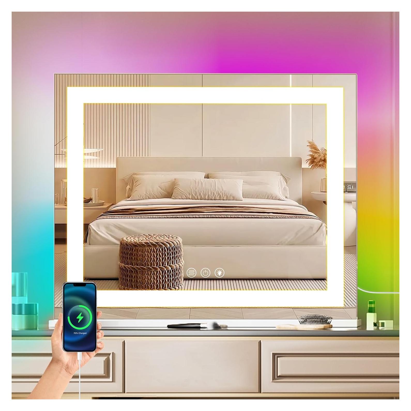 Espejo de Maquillaje COOLJEEN 58.4x45.7 cm con Luz RGB