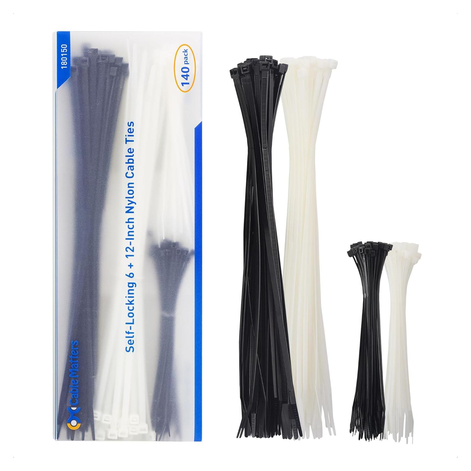 Sujetadores de Cable Nylon 140-Pack Cable Matters 6 y 12 Pulgadas