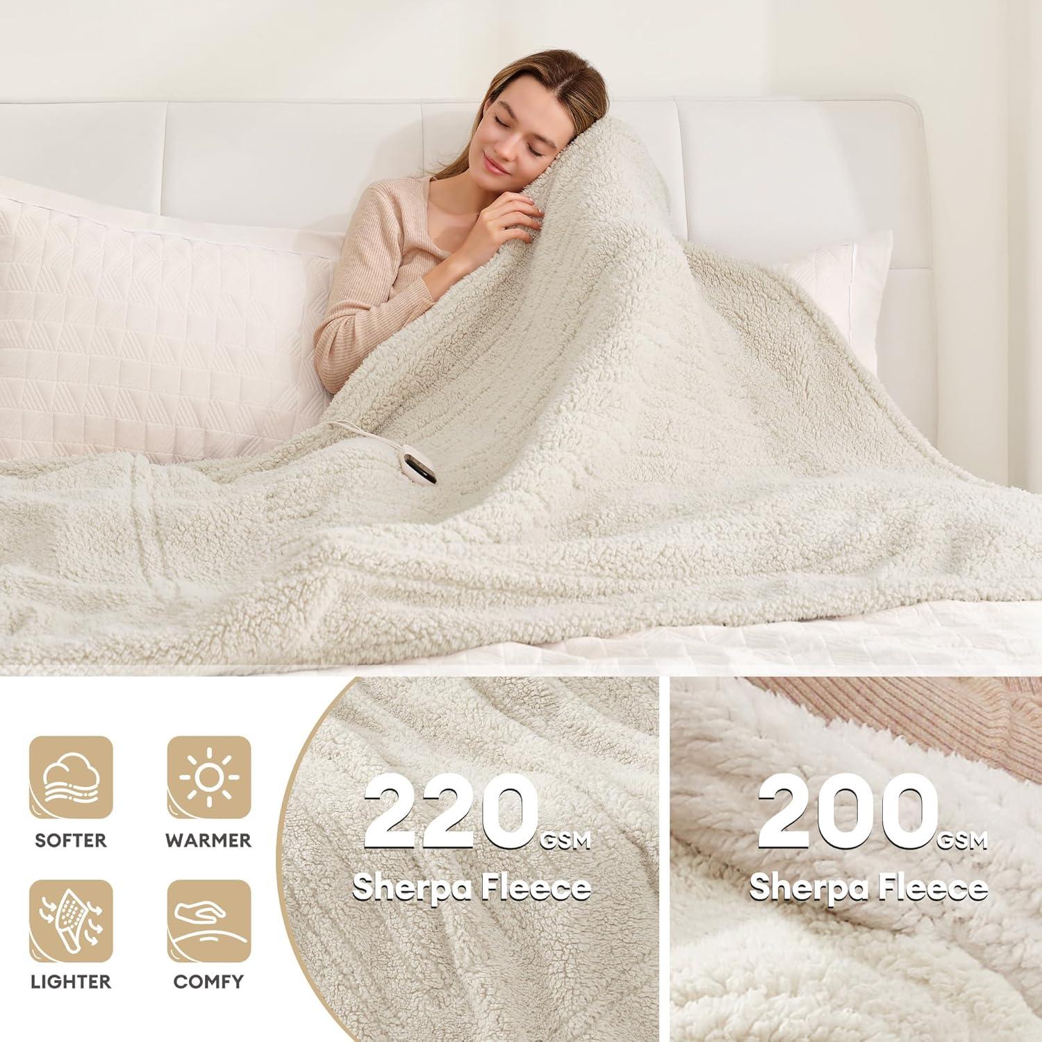 Manta Calentada Eléctrica MAXEVE Sherpa 127x152cm Beige