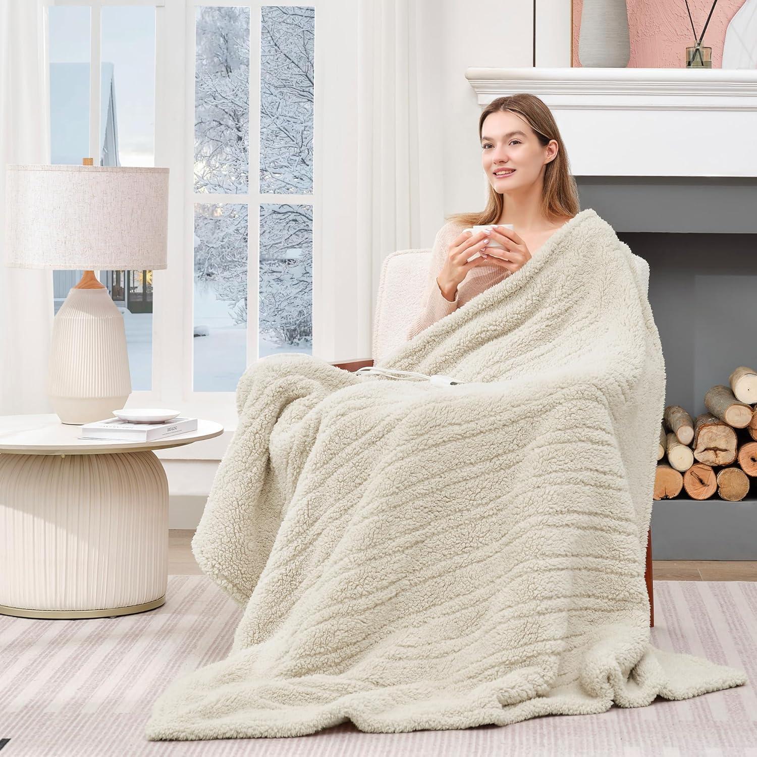 Manta Calentada Eléctrica MAXEVE Sherpa 127x152cm Beige