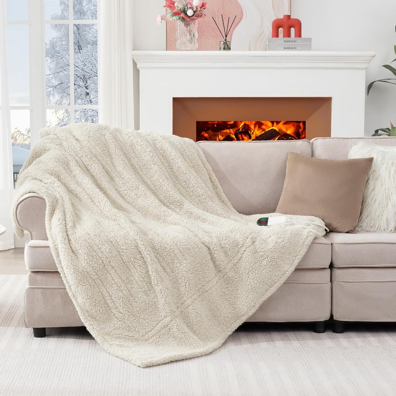 Manta Calentada Eléctrica MAXEVE Sherpa 127x152cm Beige