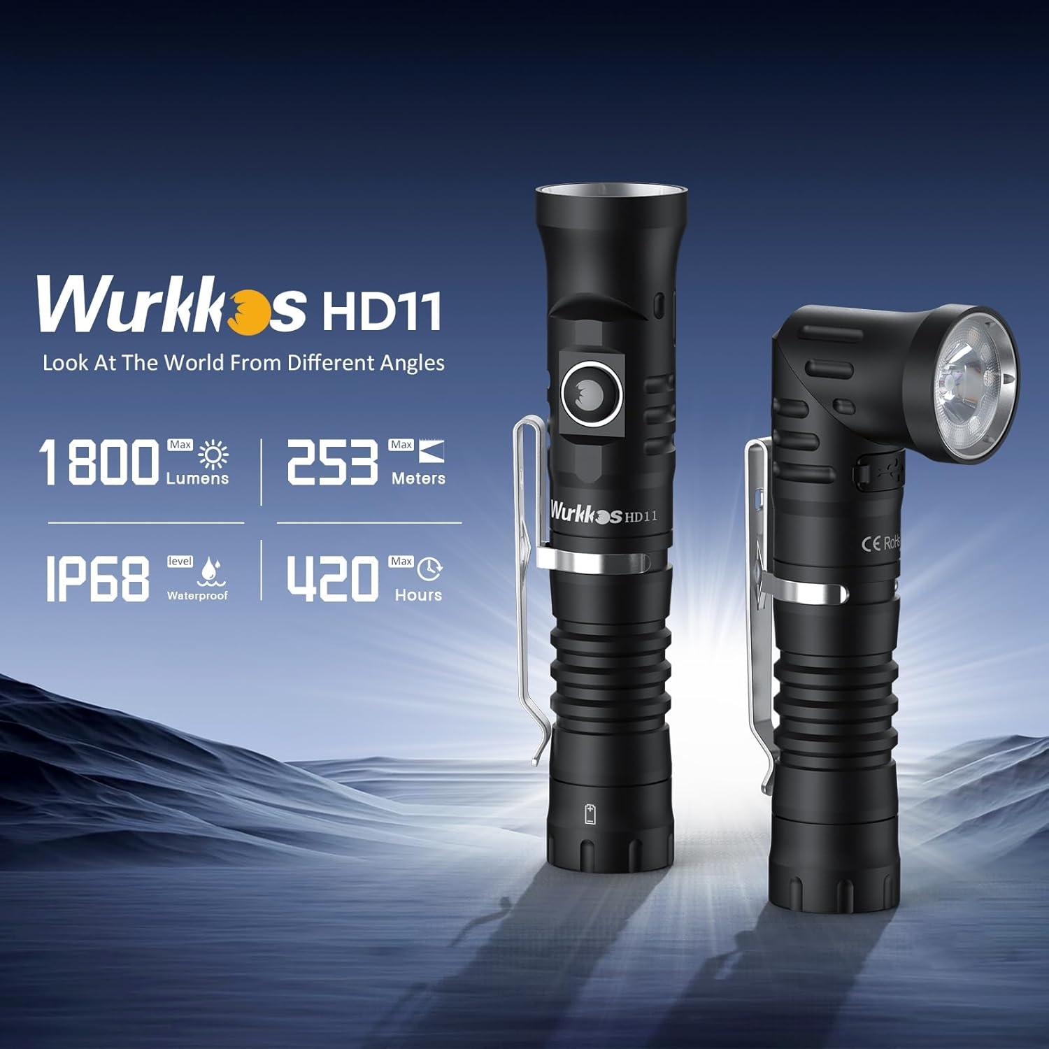 Linterna Wurkkos HD11 1800 Lúmenes IP68 Luz Roja 90 Grados