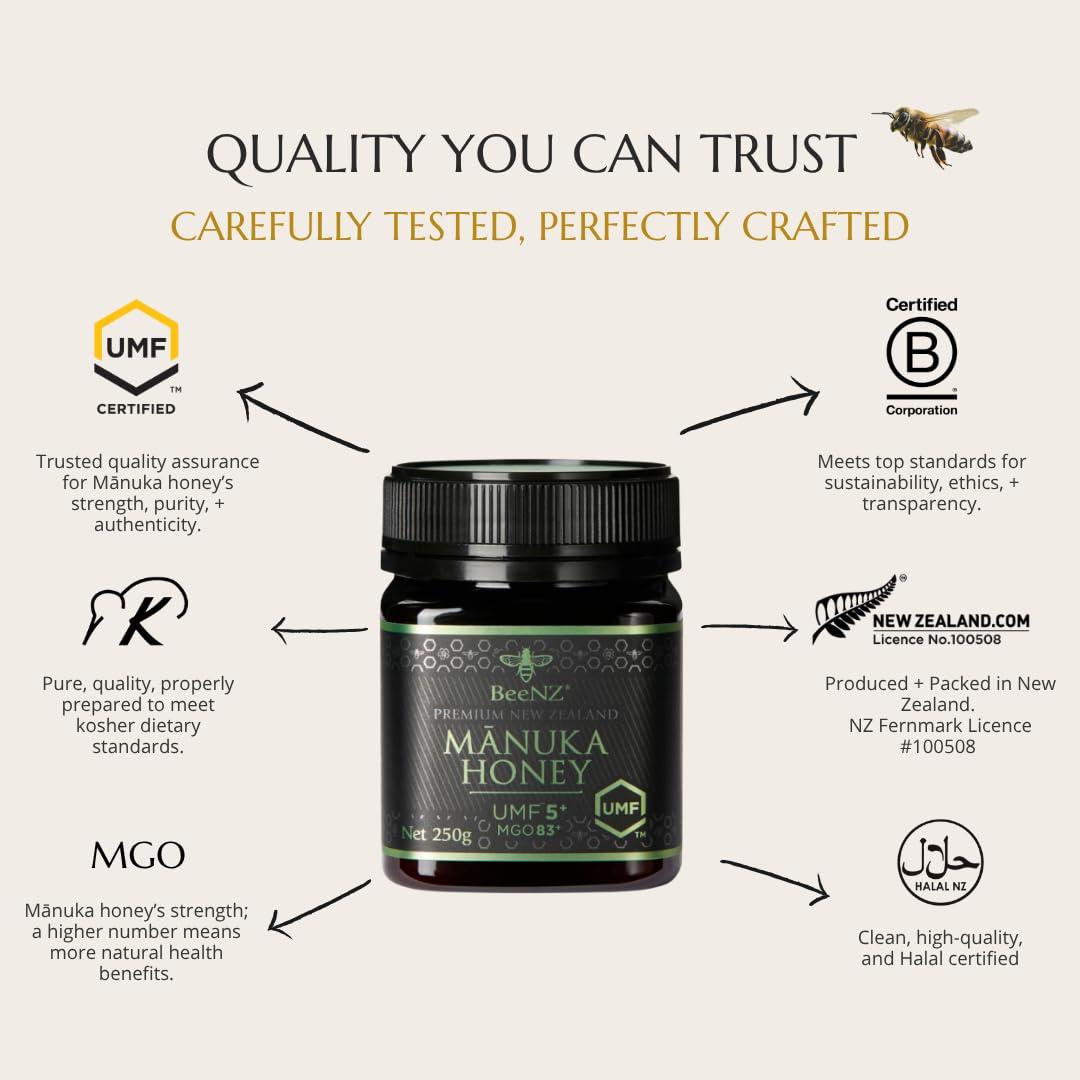Miel Manuka Cruda BeeNZ UMF 5+ 136g - Superalimento Natural