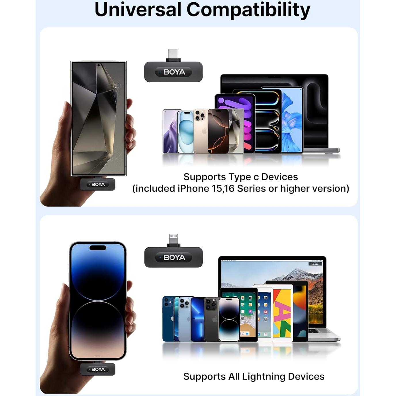 Micrófono Inalámbrico Boya BY-V3 Combo USB-C/Lightning 36H