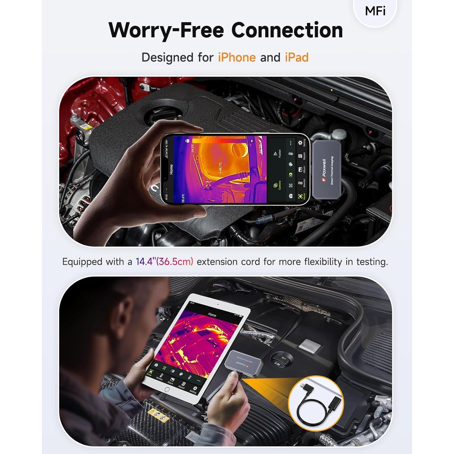 Cámara Térmica FOXWELL RT100 para iPhone y iPad, 256x192