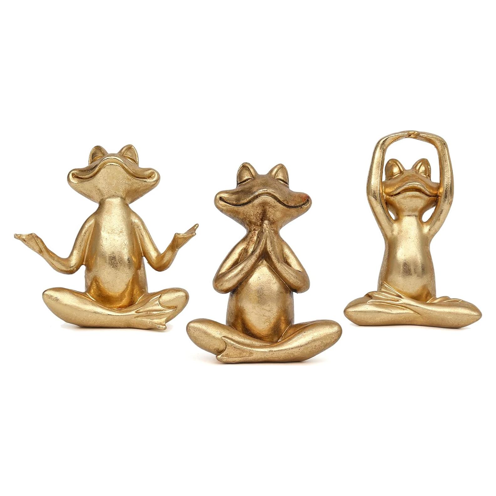 Set de 3 Estatuas de Rana Dorada para Decoración Zen 9.4cm