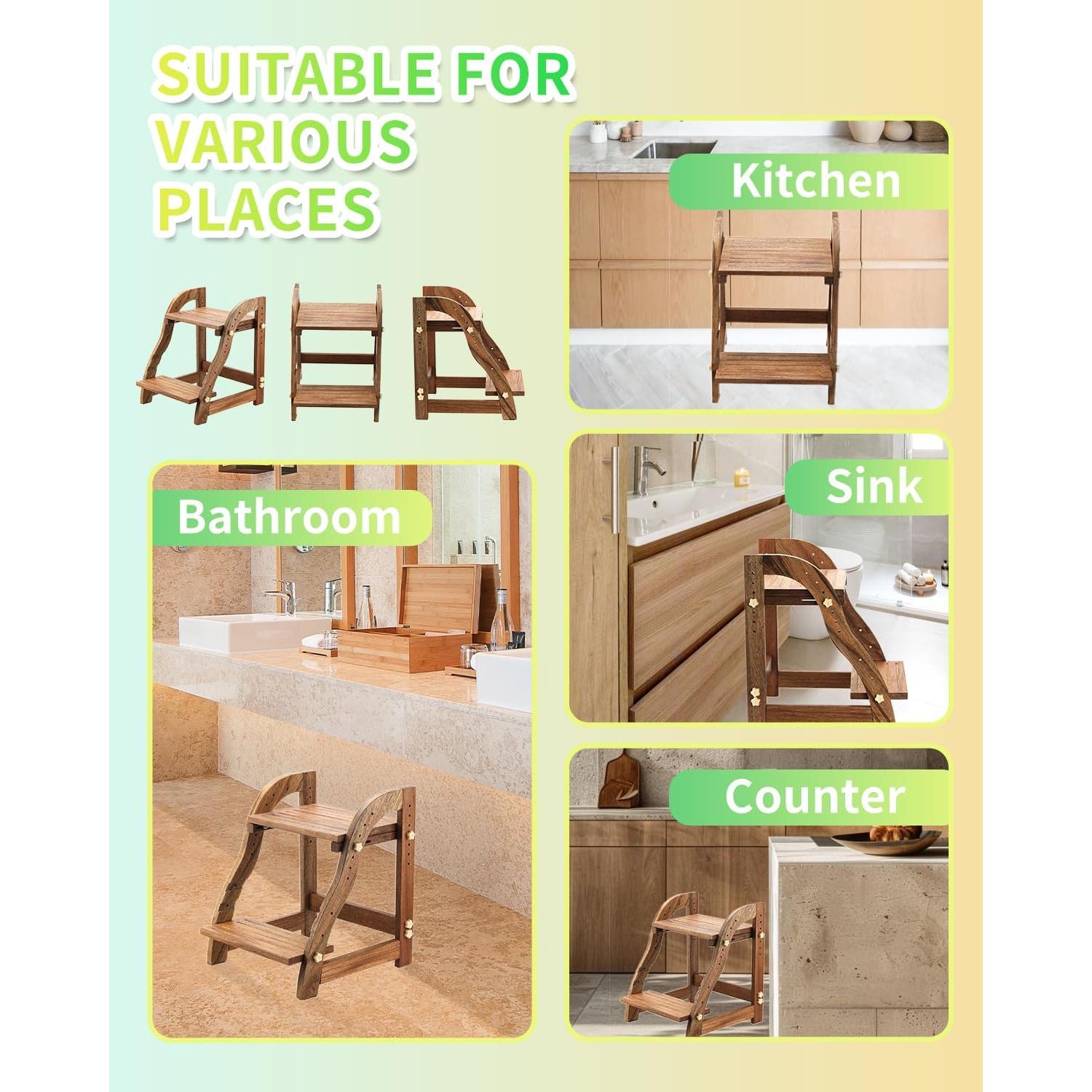 Taburete Ajustable de Madera AIMOADO para Niños y Adultos