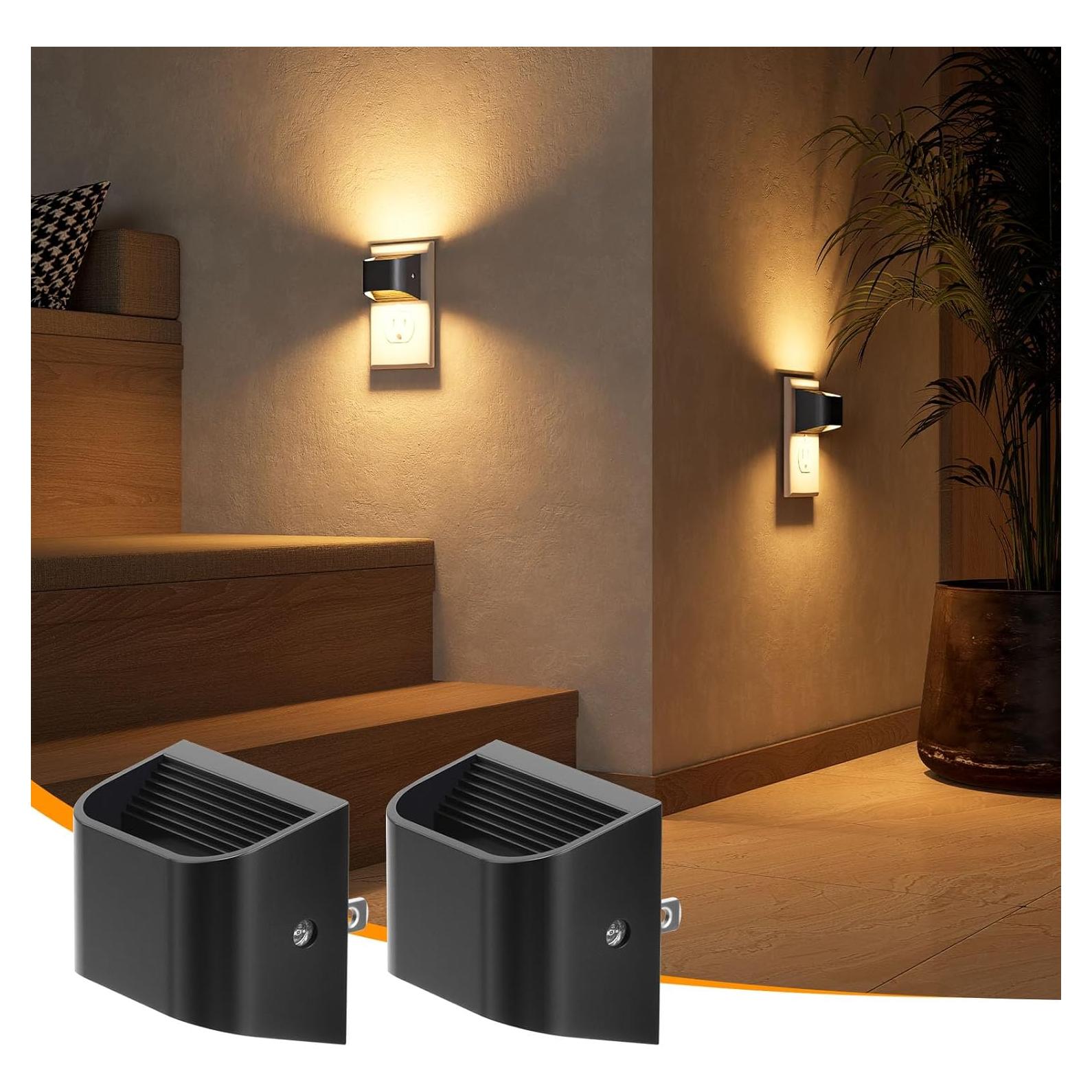 Luces Nocturnas Enchufadas NIORSUN 3000K 2 Paquete Negro