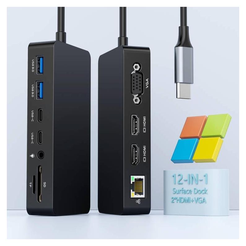 Dock Thunderbolt 4 Microsoft Surface 12 en 1 HDMI VGA 4K