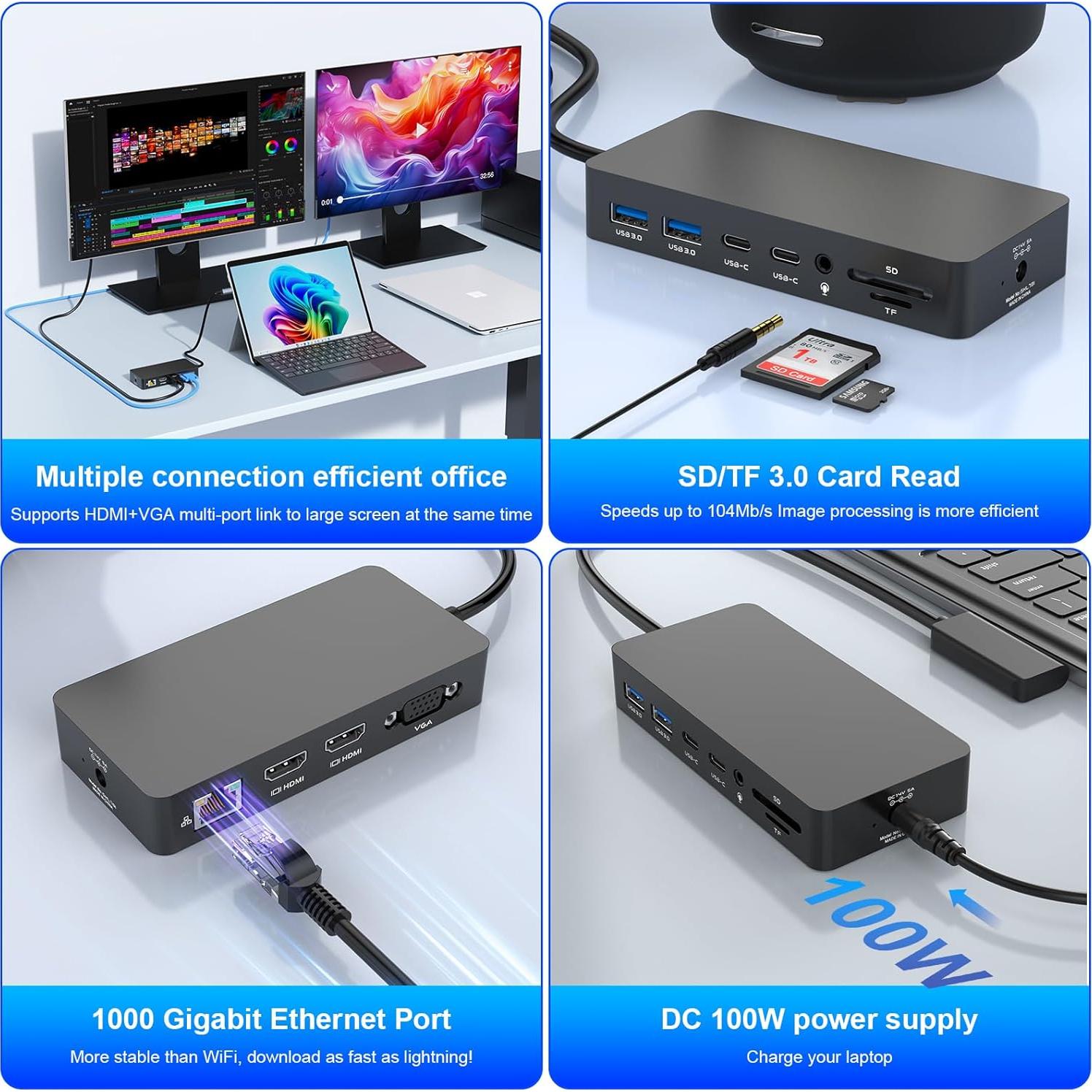 Dock Thunderbolt 4 Microsoft Surface 12 en 1 HDMI VGA 4K