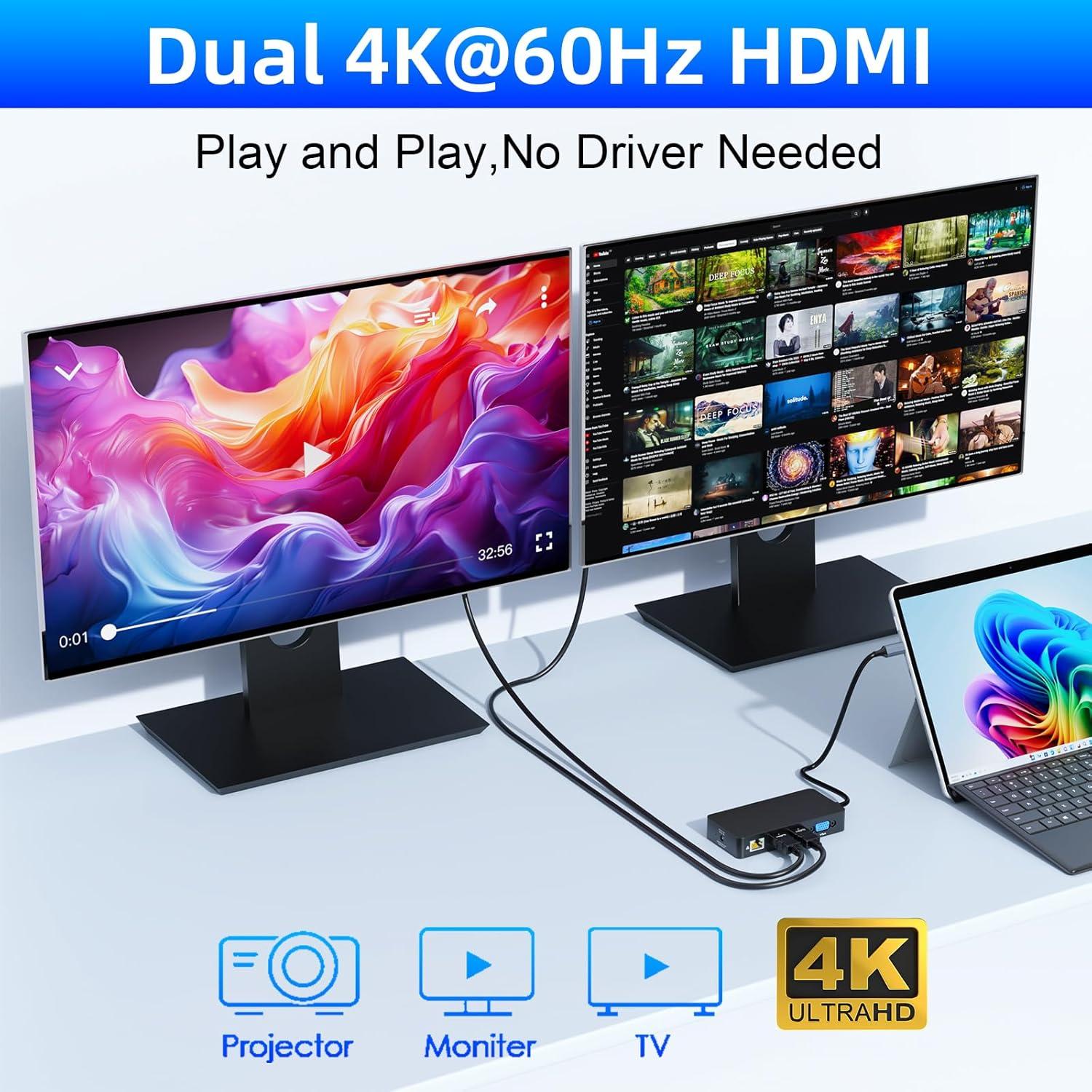 Dock Thunderbolt 4 Microsoft Surface 12 en 1 HDMI VGA 4K