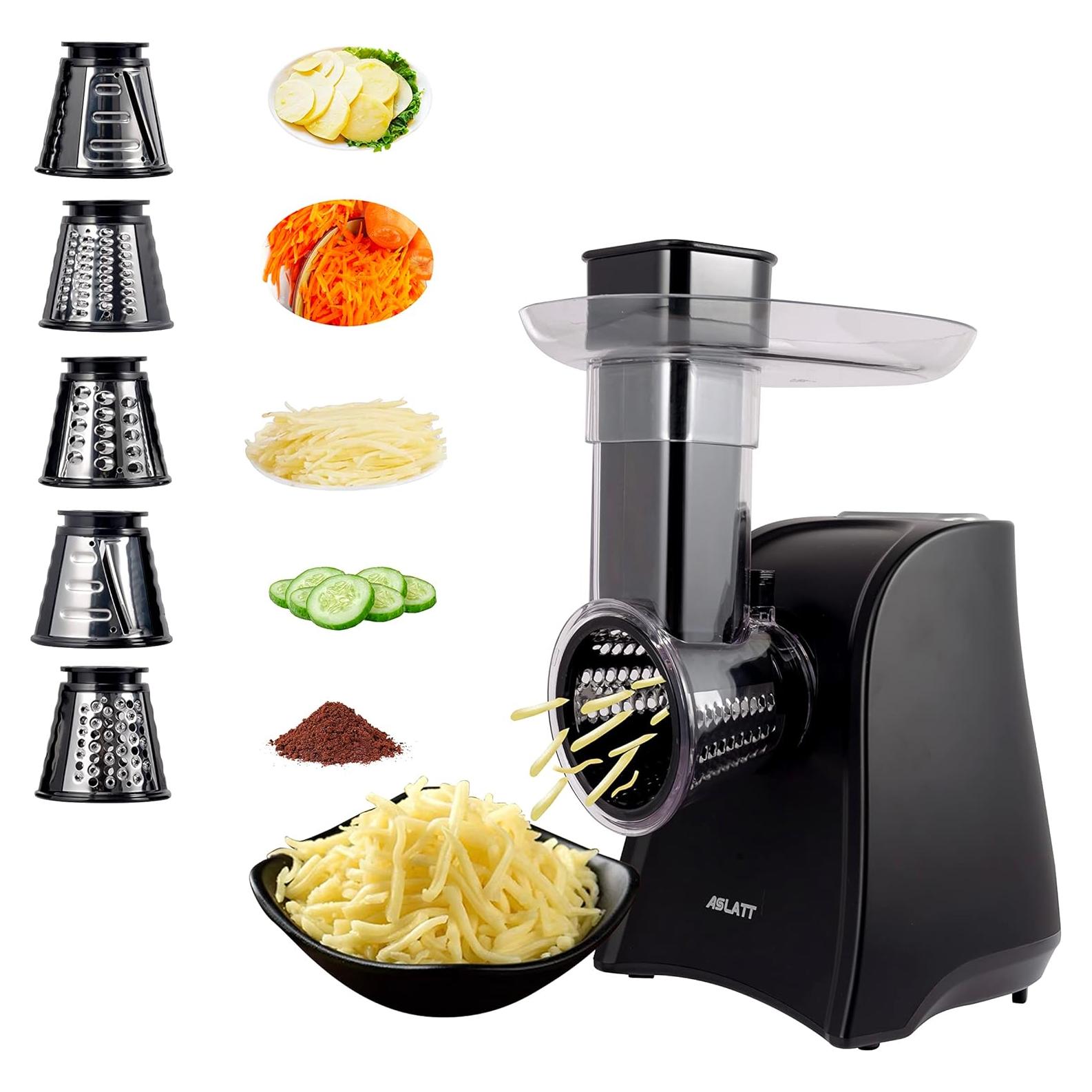 Cortadora Eléctrica ASLATT Rallador de Queso 150W 5 Accesorios