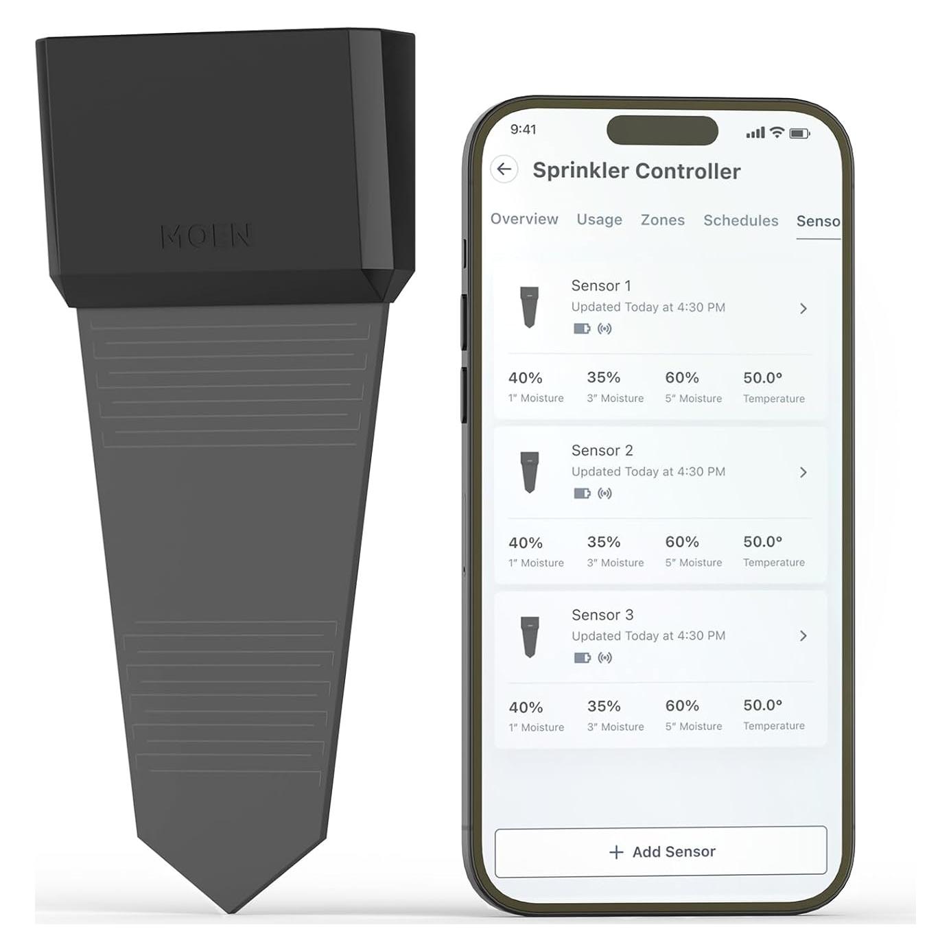 Sensor de Suelo Inalámbrico Moen WISNS002G1USA, Medidor de Humedad