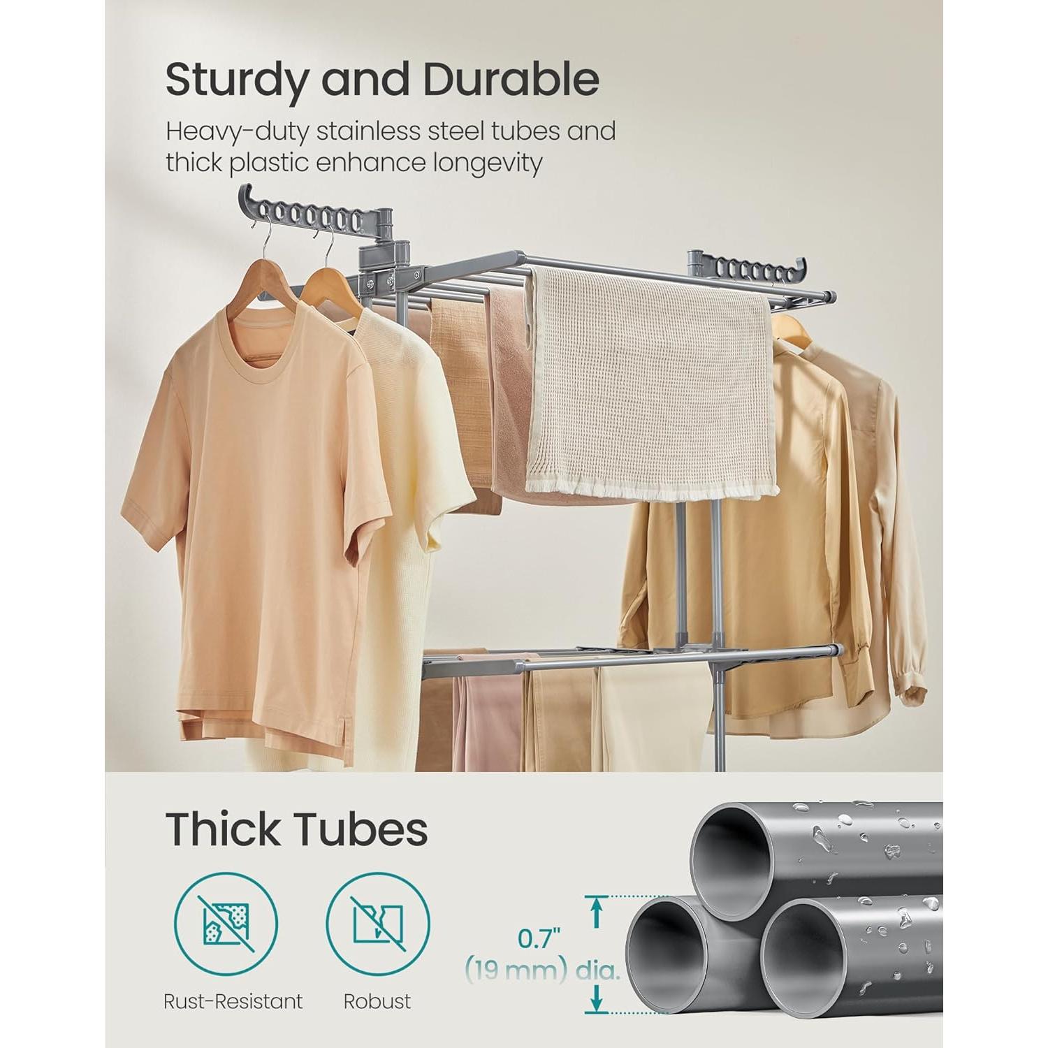 Estante para Secar Ropa SONGMICS 3 Niveles Acero Inoxidable 148 cm