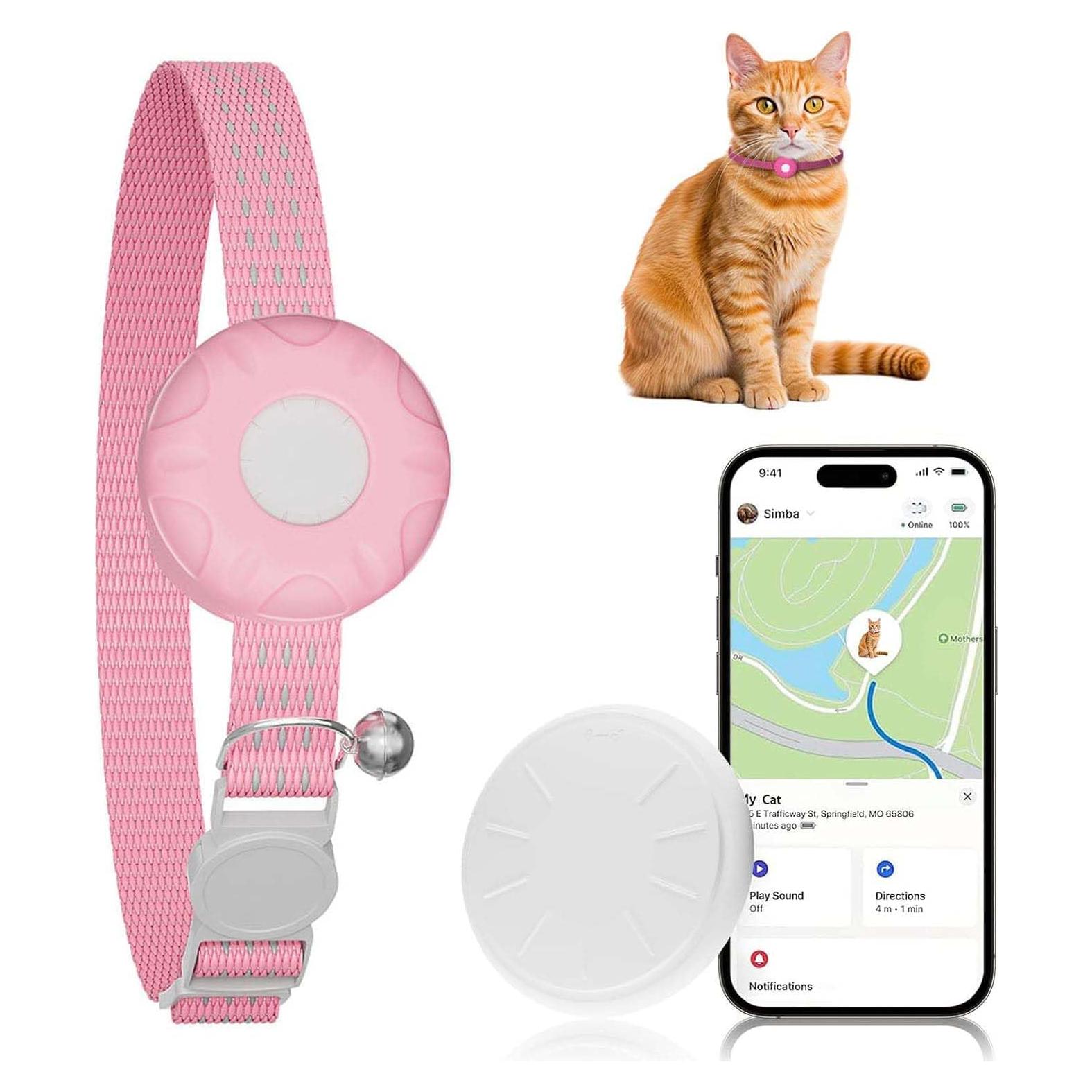 Rastreador GPS para Gatos ZFSJTAG Rosa, Sin Cuota Mensual