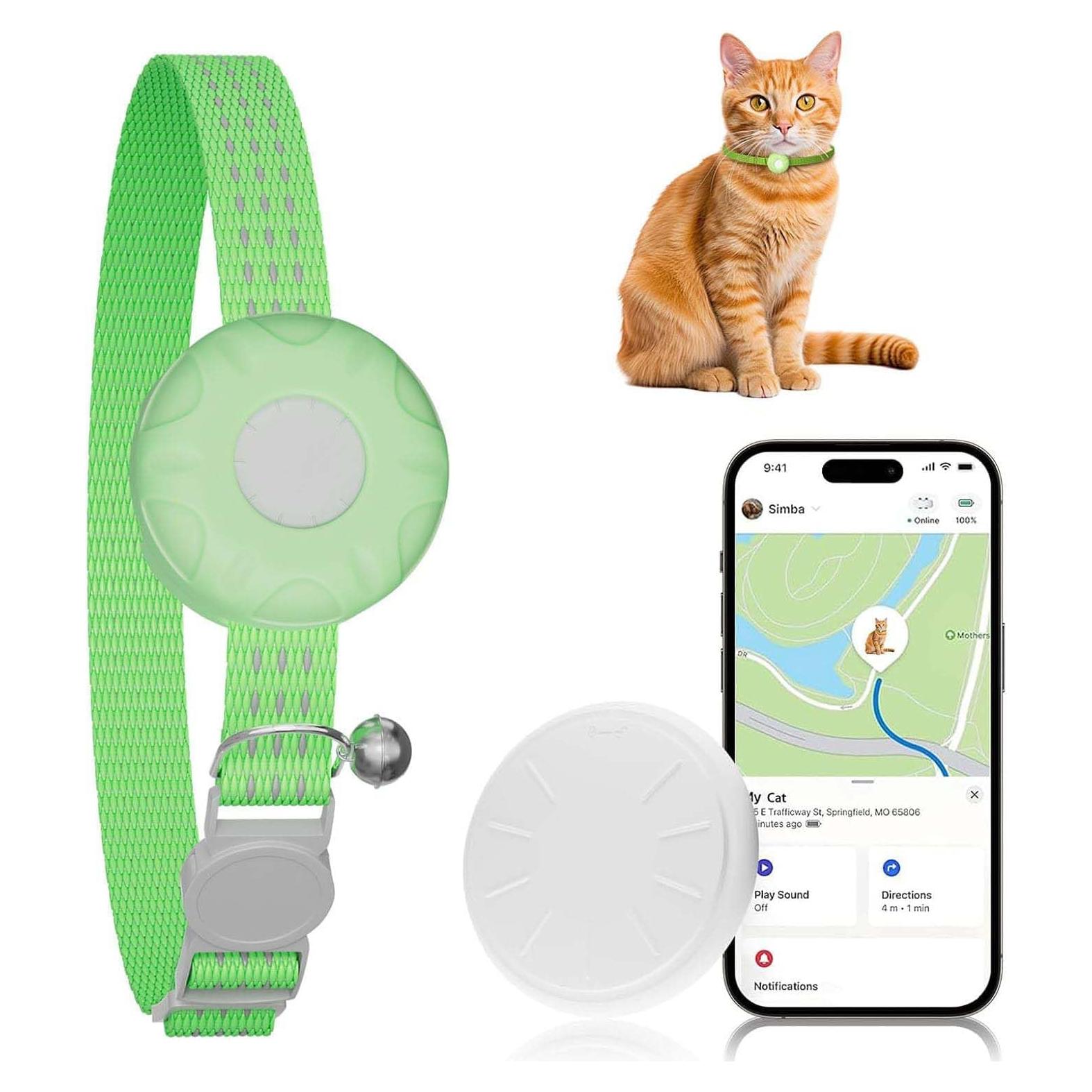 Rastreador GPS para Gatos ZFSJTAG, Collar Verde, Sin Cuota Mensual