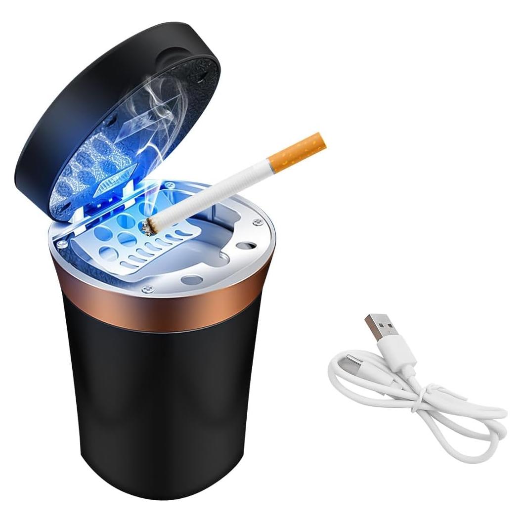 Cenicero de coche Sylvil con encendedor solar y USB - Negro