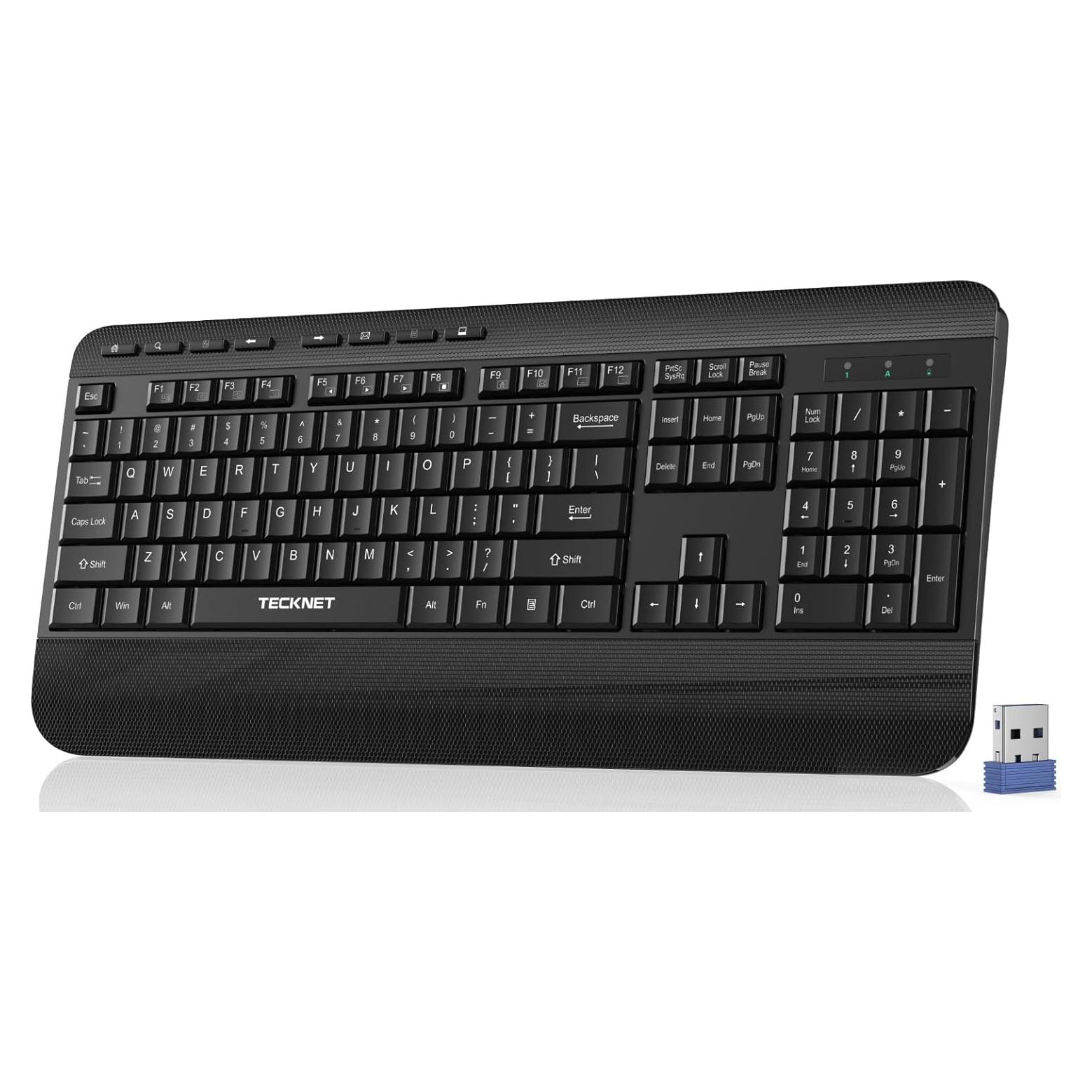Teclado Inalámbrico Ergonómico TECKNET con Reposamanos Negro