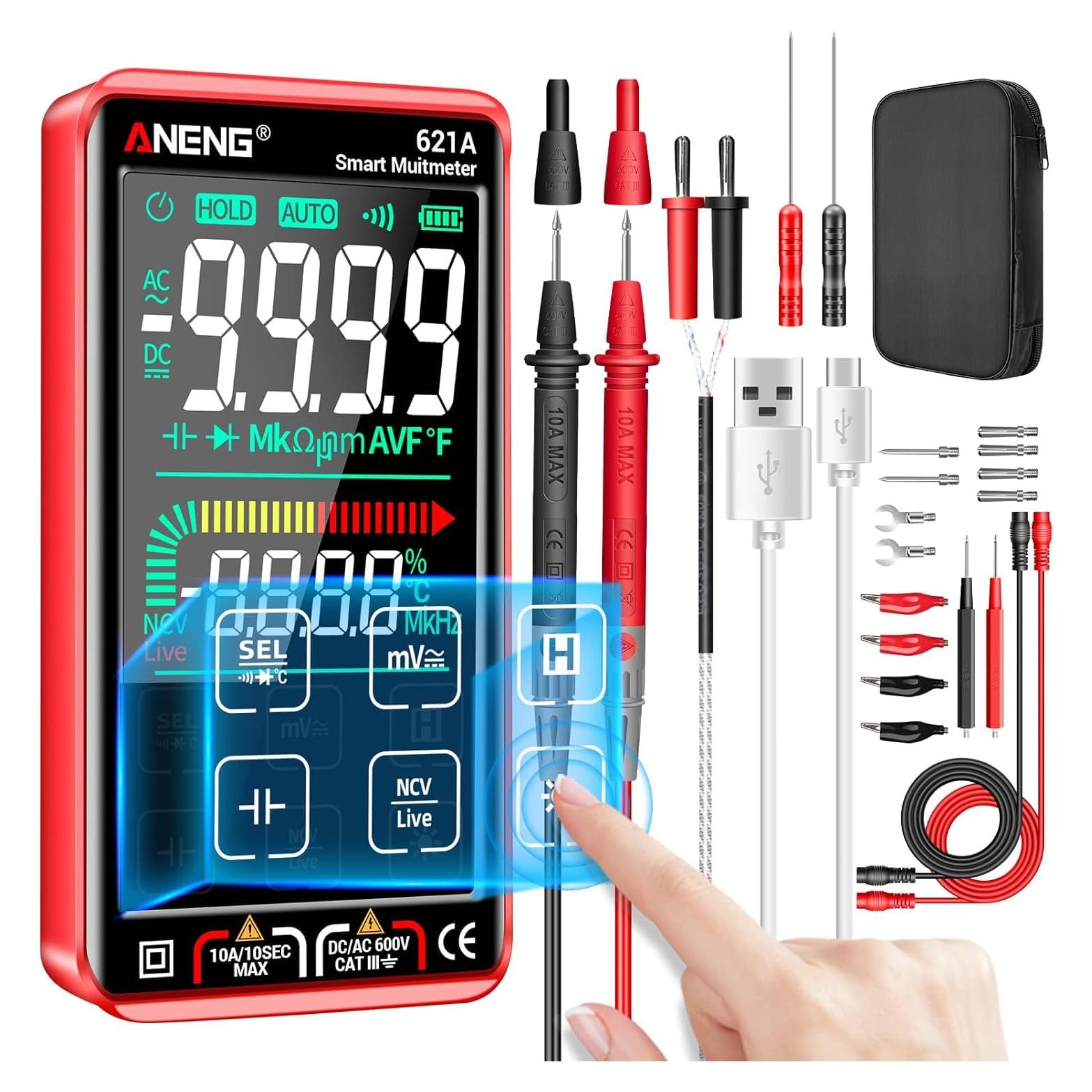 Multímetro Digital ANENG 621A Táctil 9999 Cuentas Recargable