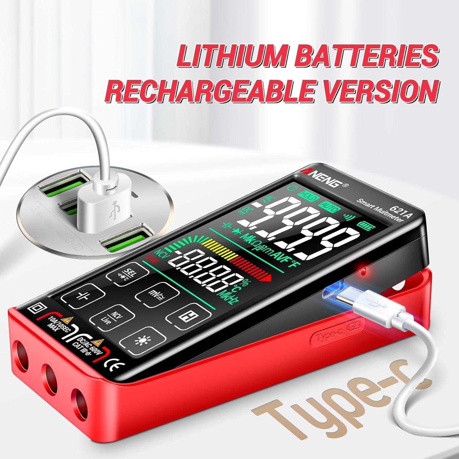 Multímetro Digital ANENG 621A Táctil 9999 Cuentas Recargable