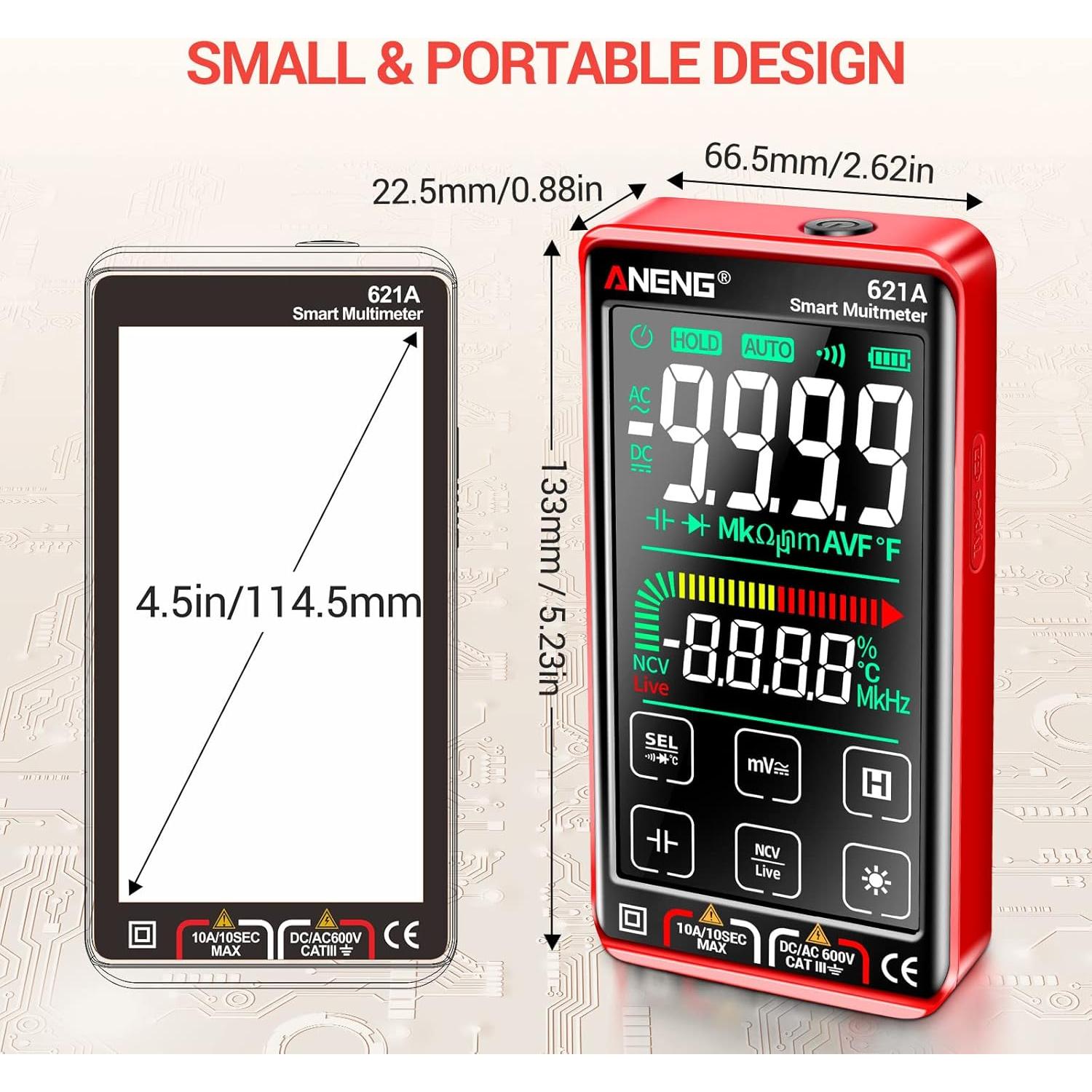 Multímetro Digital ANENG 621A Táctil 9999 Cuentas Recargable