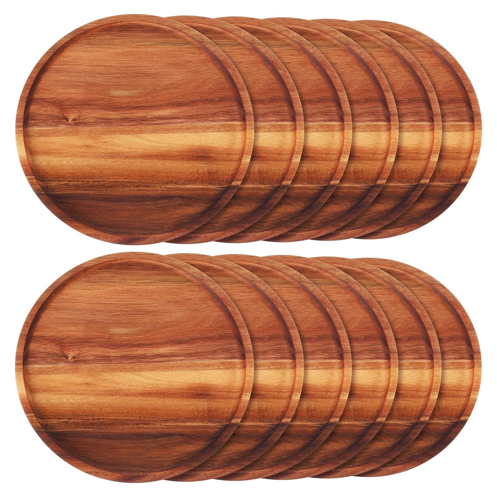 Juego de 12 Platos Redondos de Madera de Acacia Rtteri
