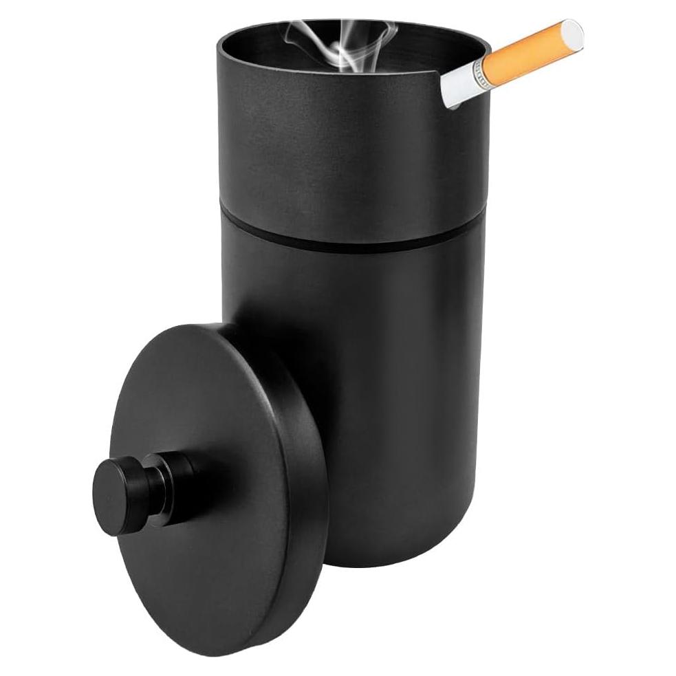 Cenicero de coche con tapa DXNQ de acero inoxidable, sin humo