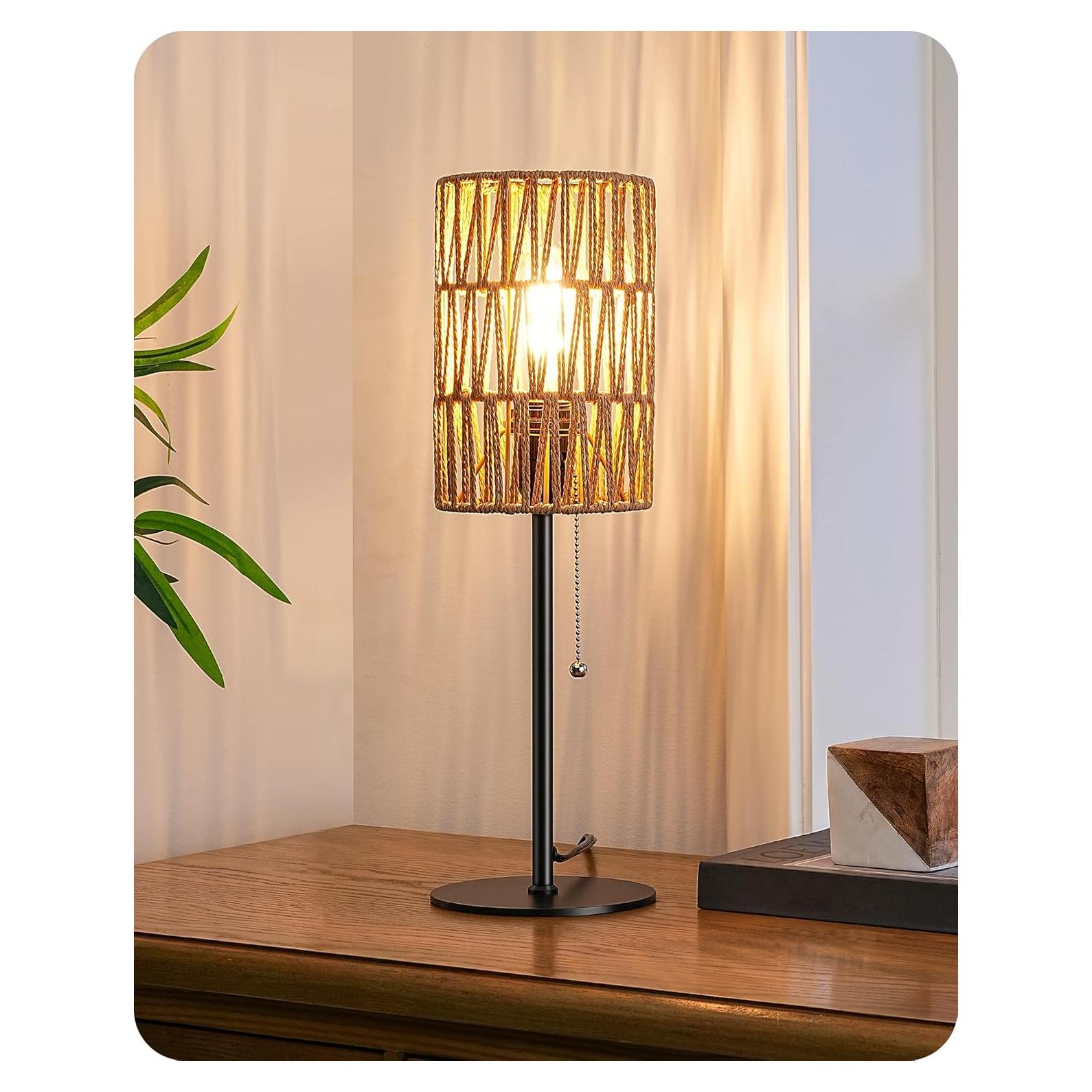 Lámpara de Mesa Bohemia EDISHINE 42 cm con Pantalla Tejido