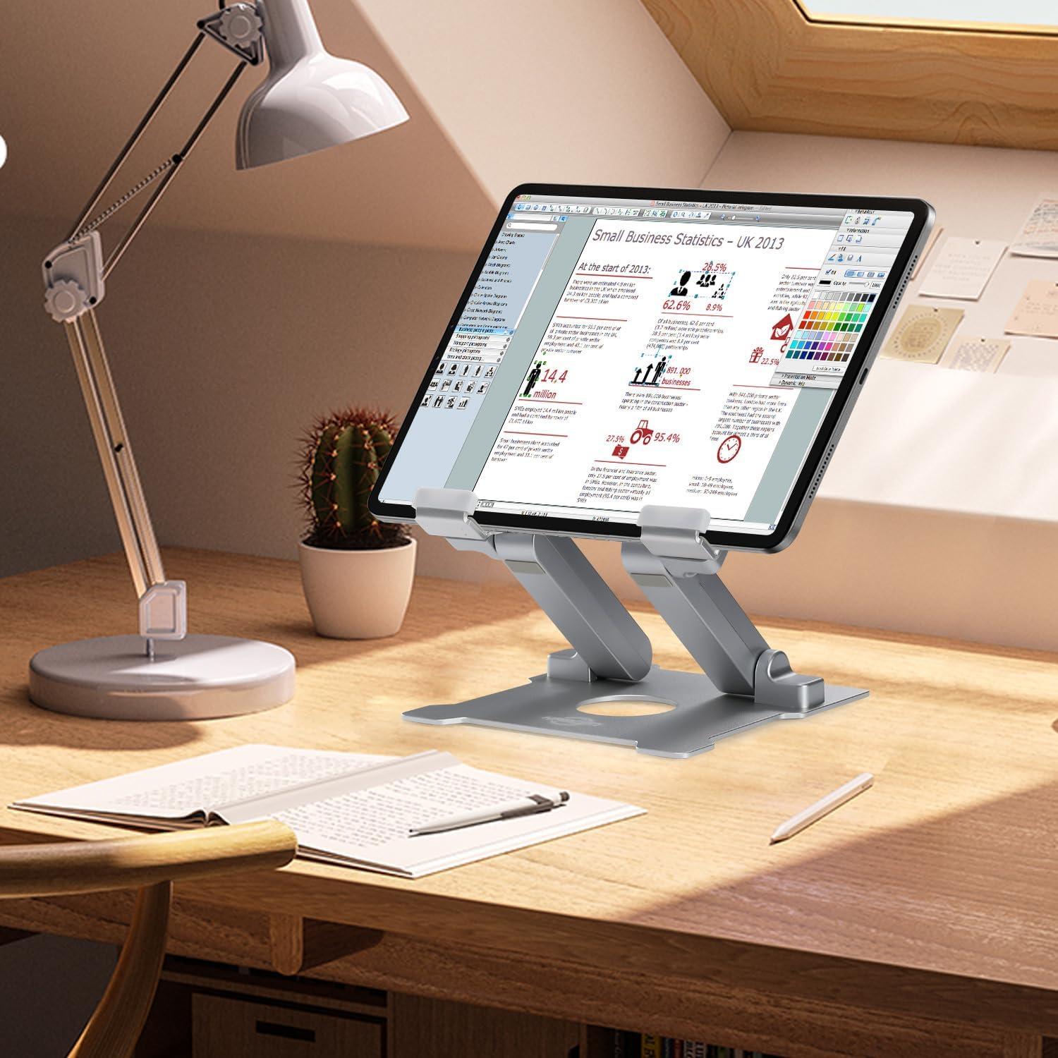 Soporte de Tableta KABCON Ajustable y Plegable Aluminio Plata