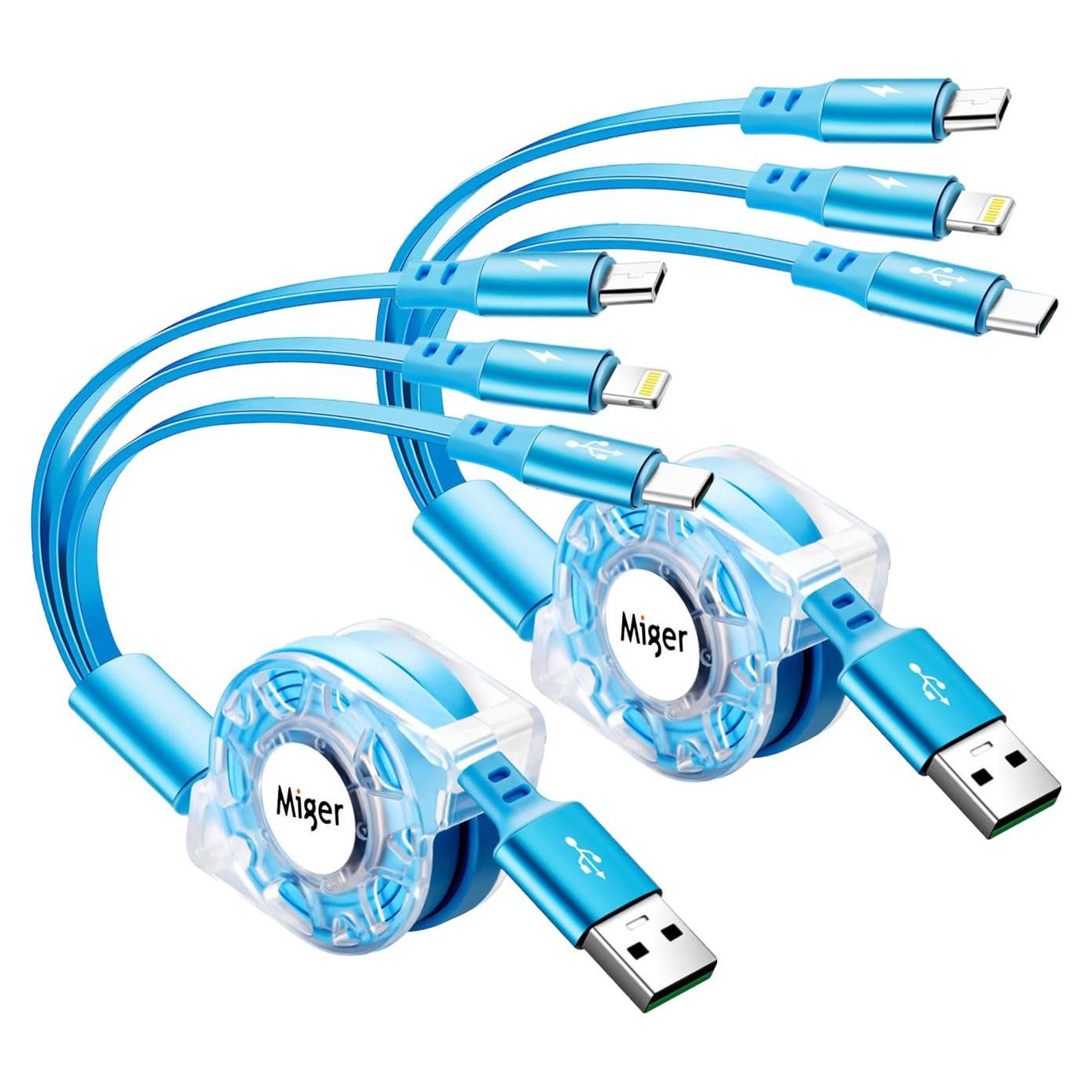 Cable de Carga Rápida Multi USB 3 en 1 Miger 1.2m 2Pack