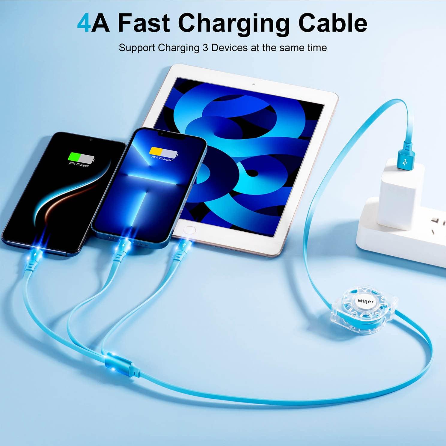 Cable de Carga Rápida Multi USB 3 en 1 Miger 1.2m 2Pack