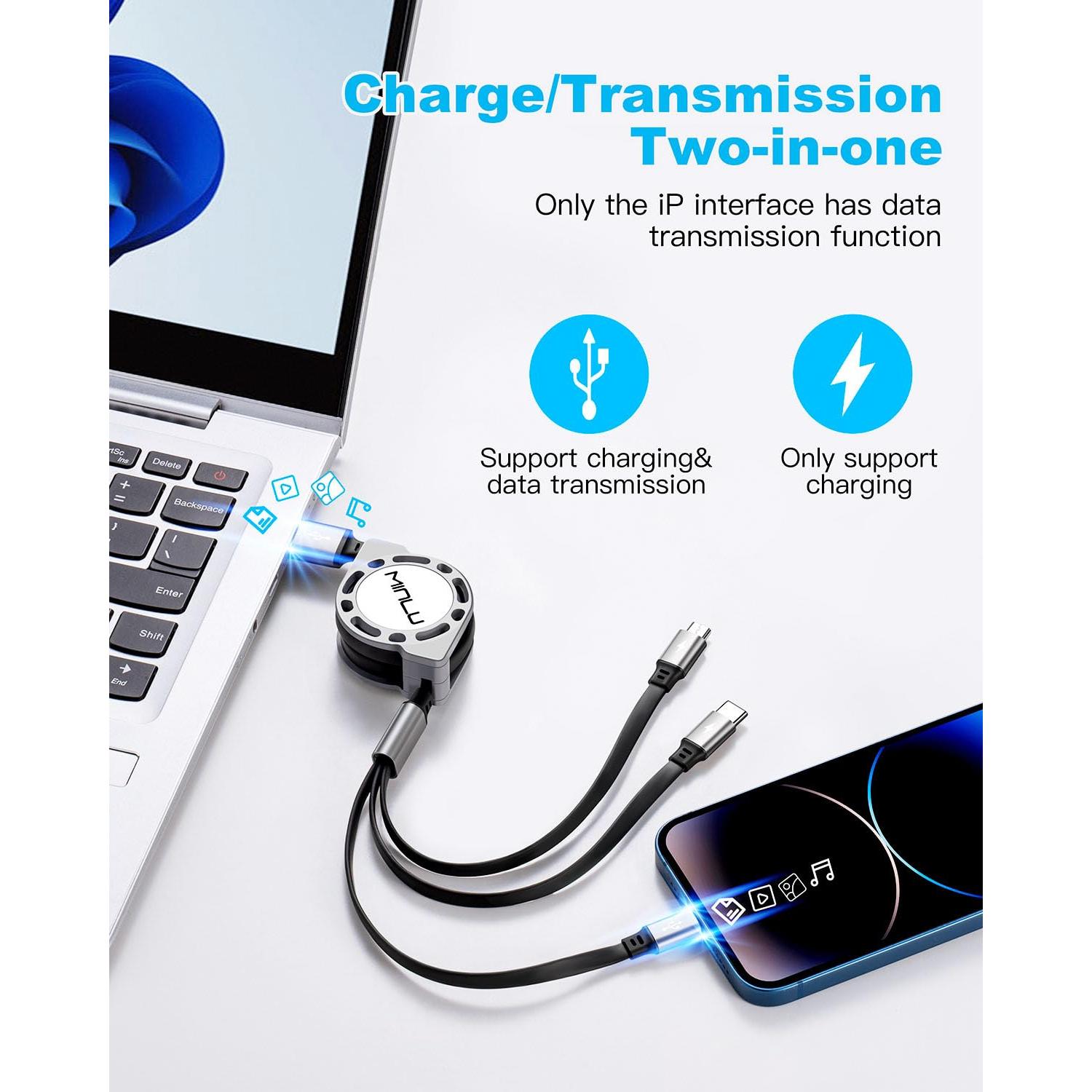 Cable de Carga Múltiple Retráctil 3 en 1 Minlu 1.2m 3A