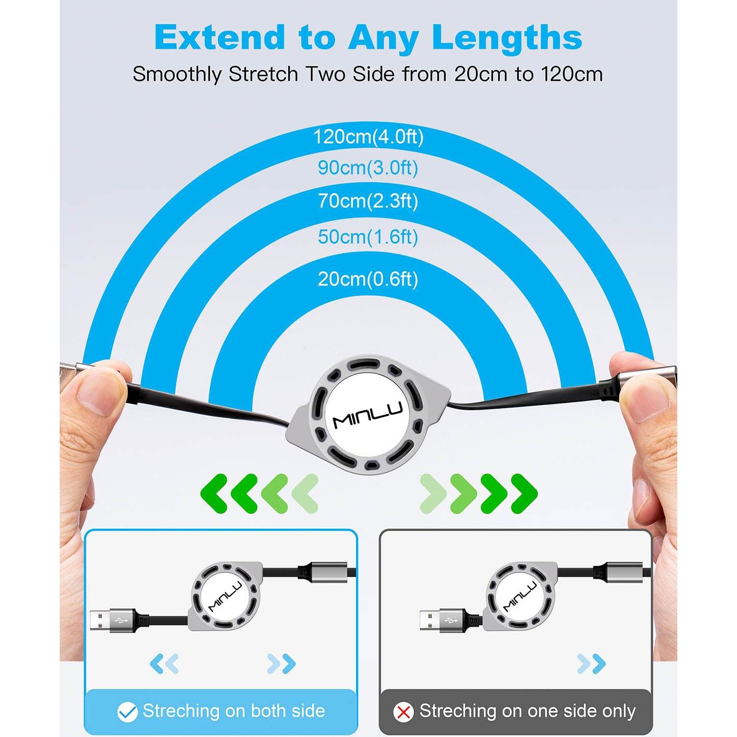 Cable de Carga Múltiple Retráctil 3 en 1 Minlu 1.2m 3A
