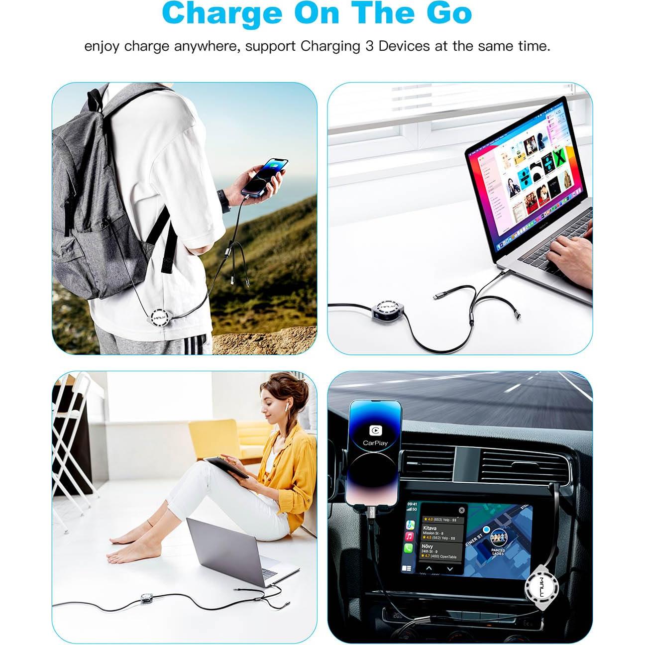 Cable de Carga Múltiple Retráctil 3 en 1 Minlu 1.2m 3A