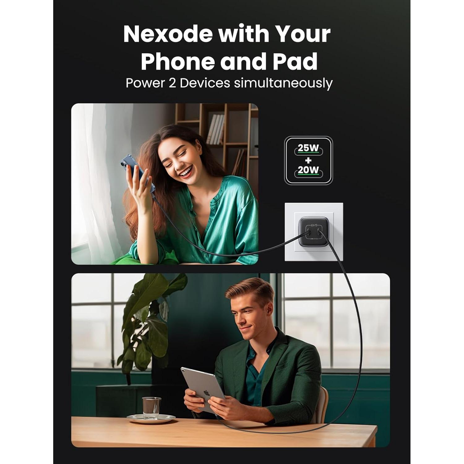 Cargador UGREEN 45W USB C Plegable 2 Puertos Carga Rápida