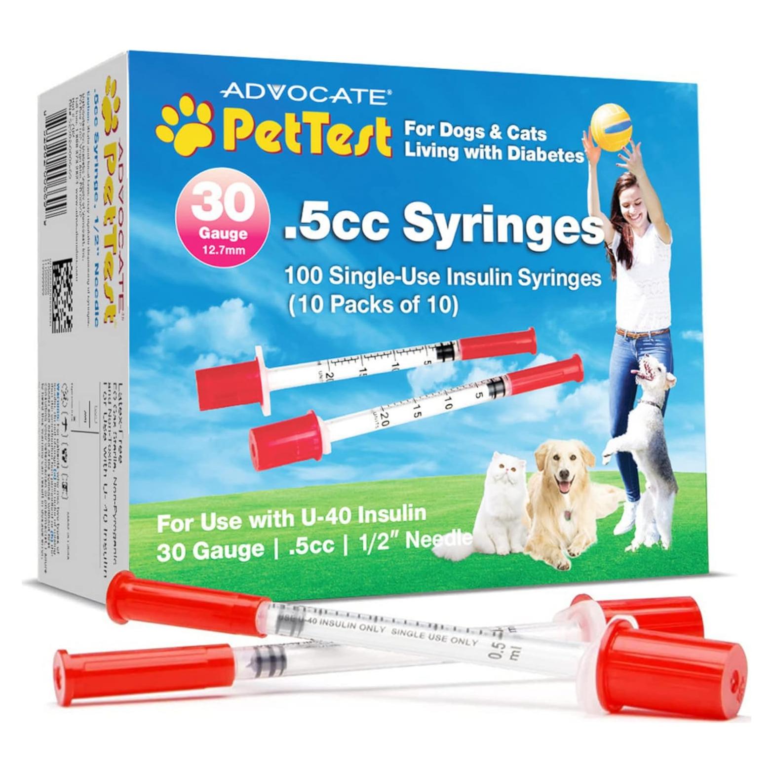 Jeringas de Insulina PetTest U-40 0.5CC 30G para Mascotas