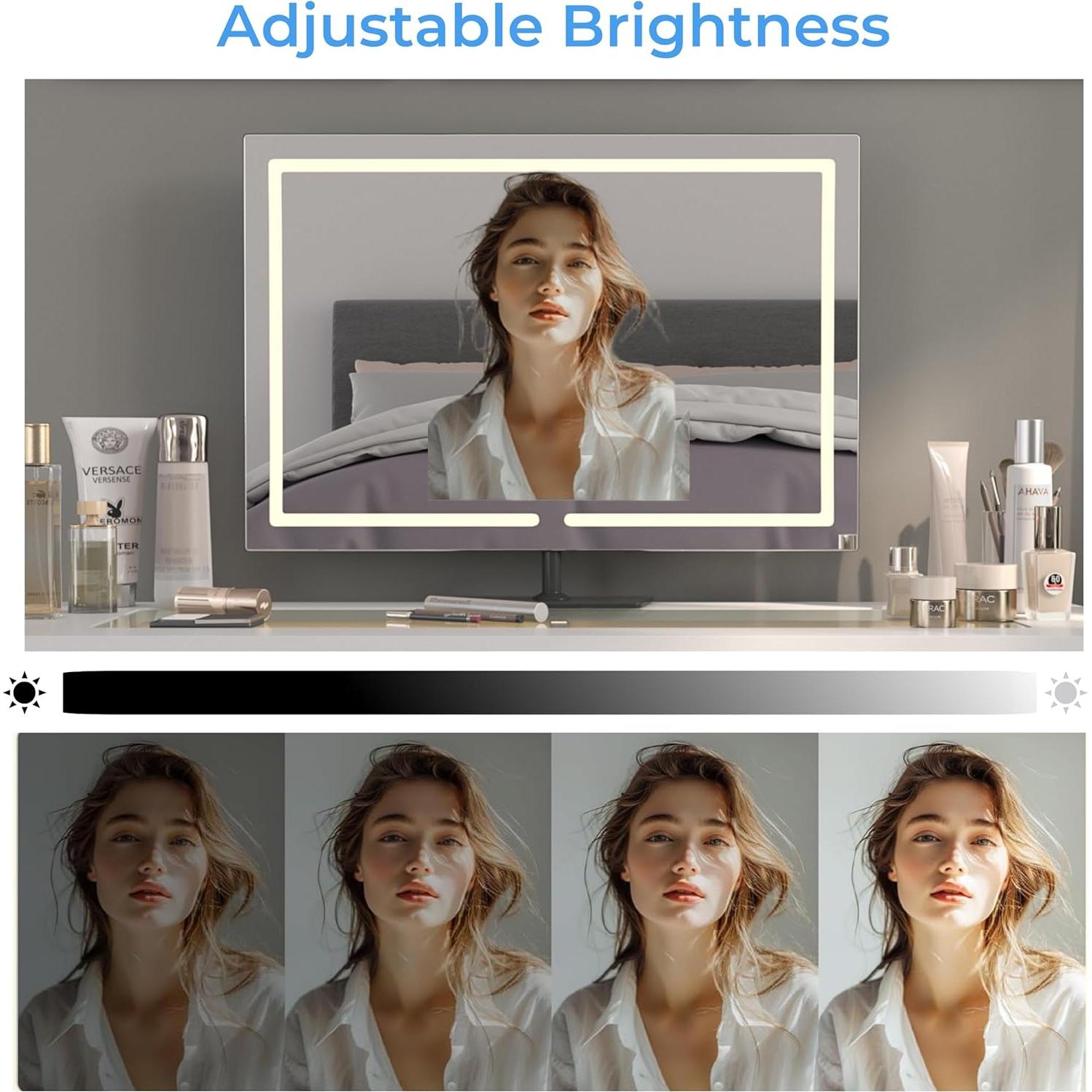 Espejo de tocador iluminado Genérico 45x59 cm bronce LED