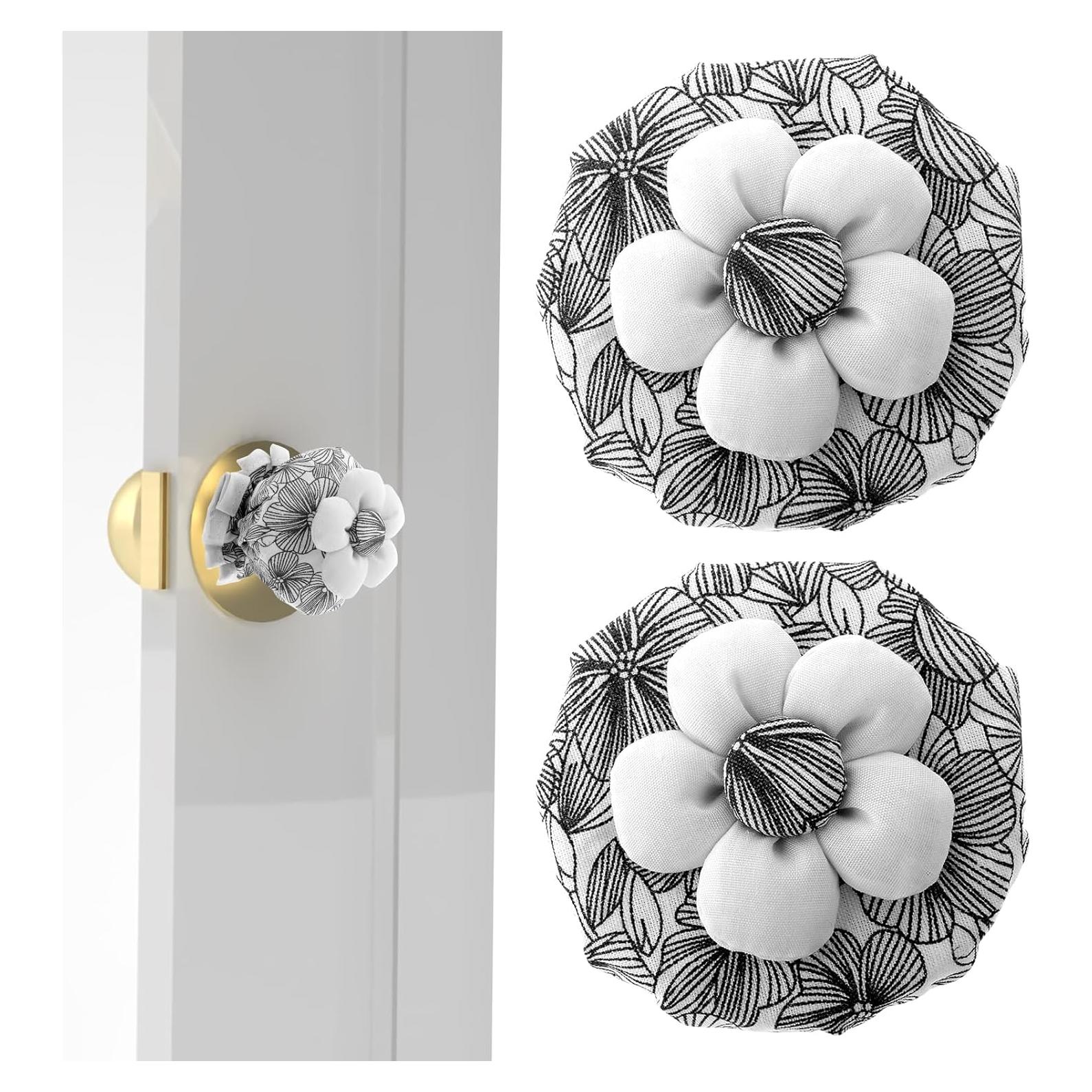 2 Fundas de Perilla de Puerta TIESOME Algodón Floral Negro