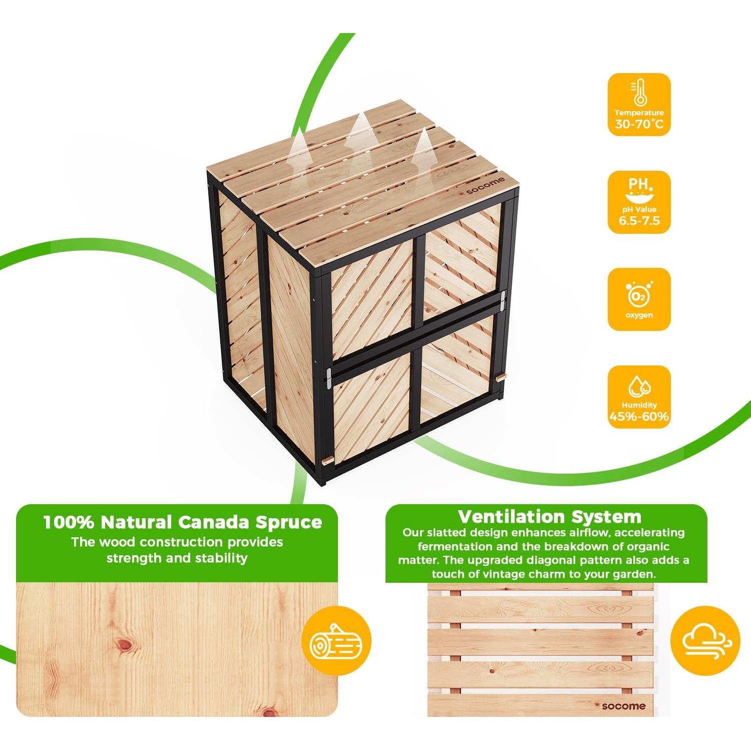 Compostador de Madera SOCOME 115 Galones con Puerta Deslizante