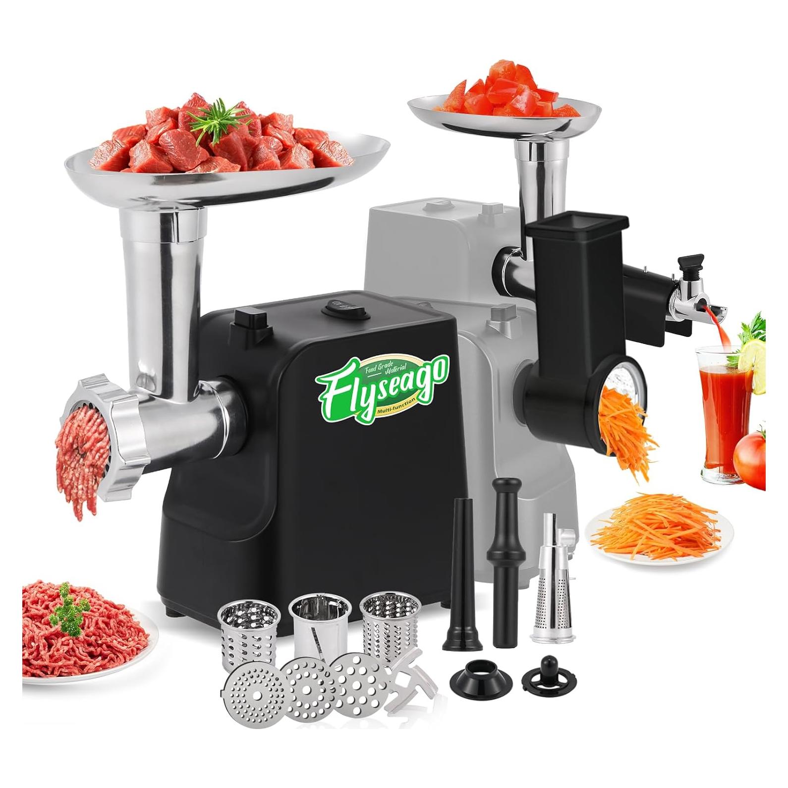 Picadora de Carne Eléctrica Flyseago 1700W 9-en-1 con Accesorios