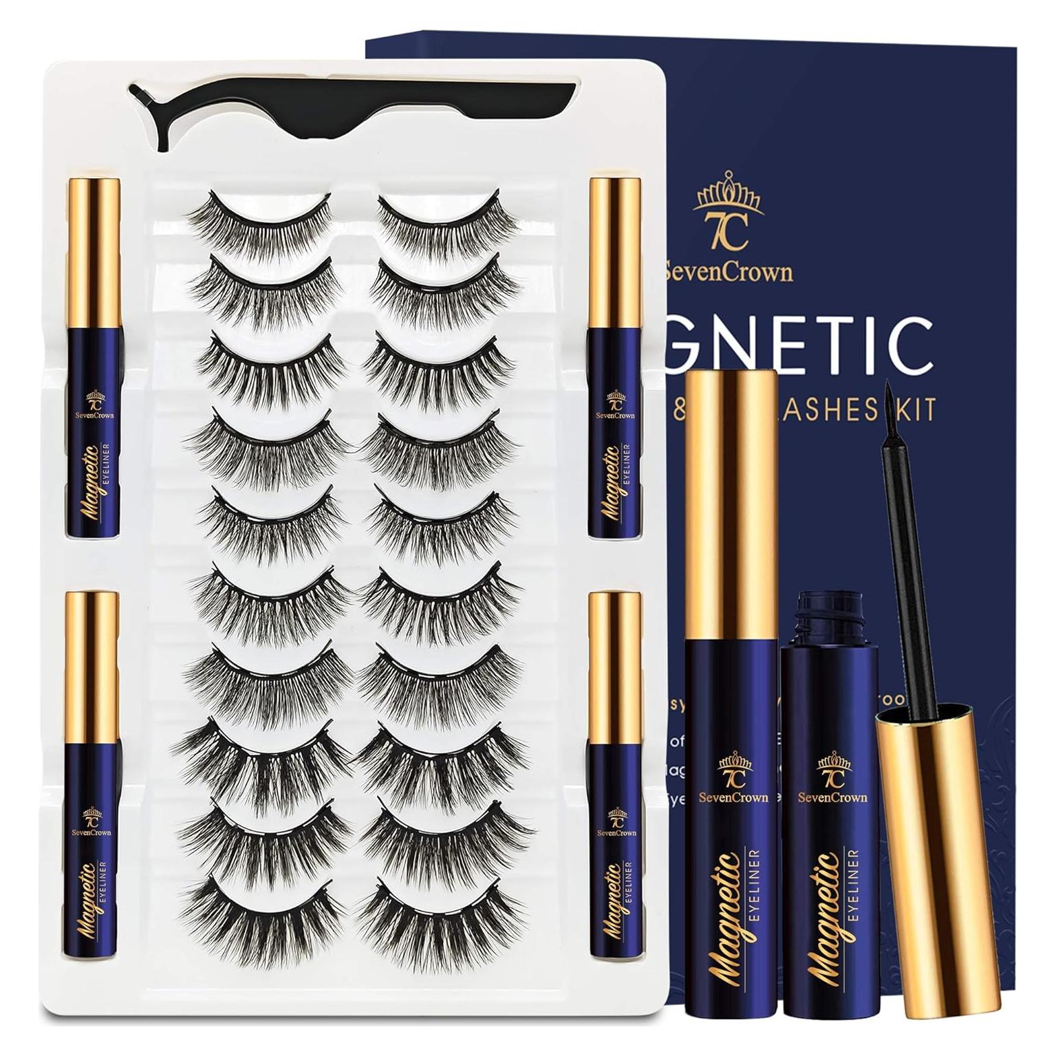 Pestañas Magnéticas 3D 7C SevenCrown con Delineador - 10 Pares