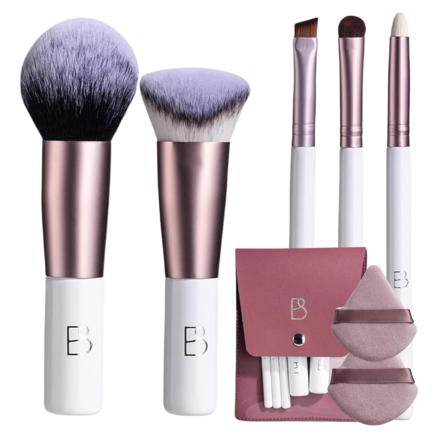 Conjunto de Brochas de Maquillaje BS-MALL 7 Piezas Viaje Rosa Claro