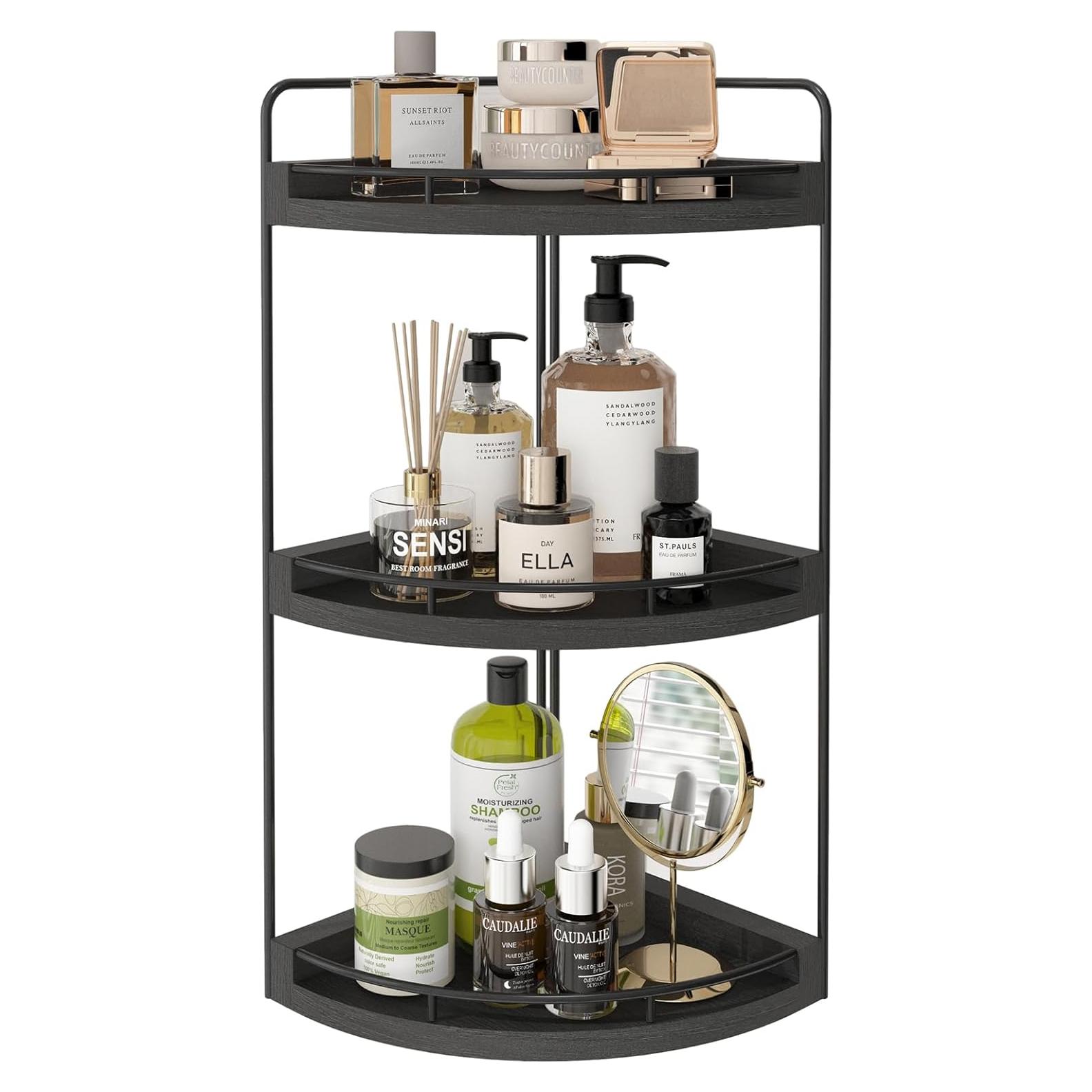 Organizador de Esquina para Baño Fixwal de Madera Rústica 3 Niveles